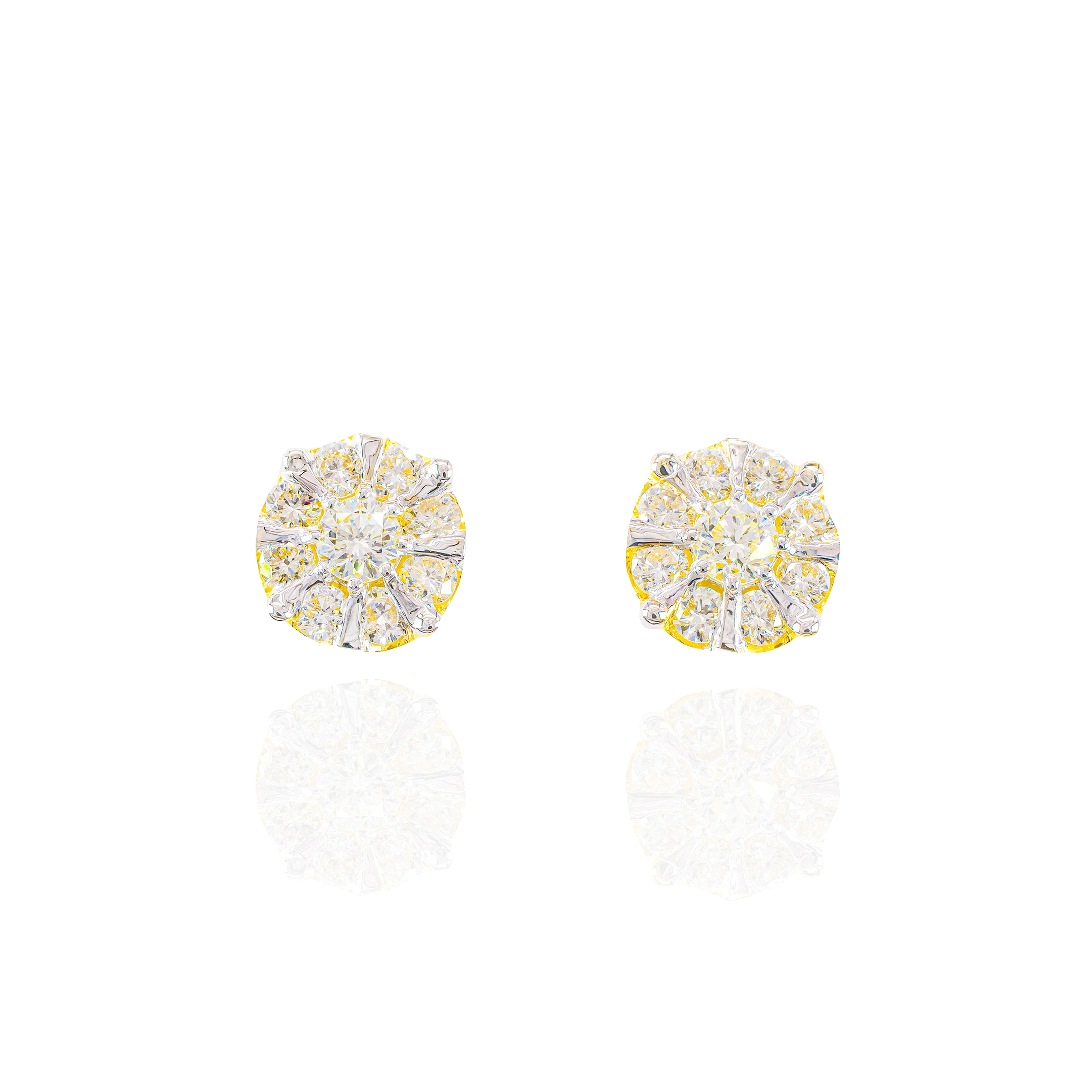 20-Pointer Center Diamond Earrings w/ Gold & Diamond Border