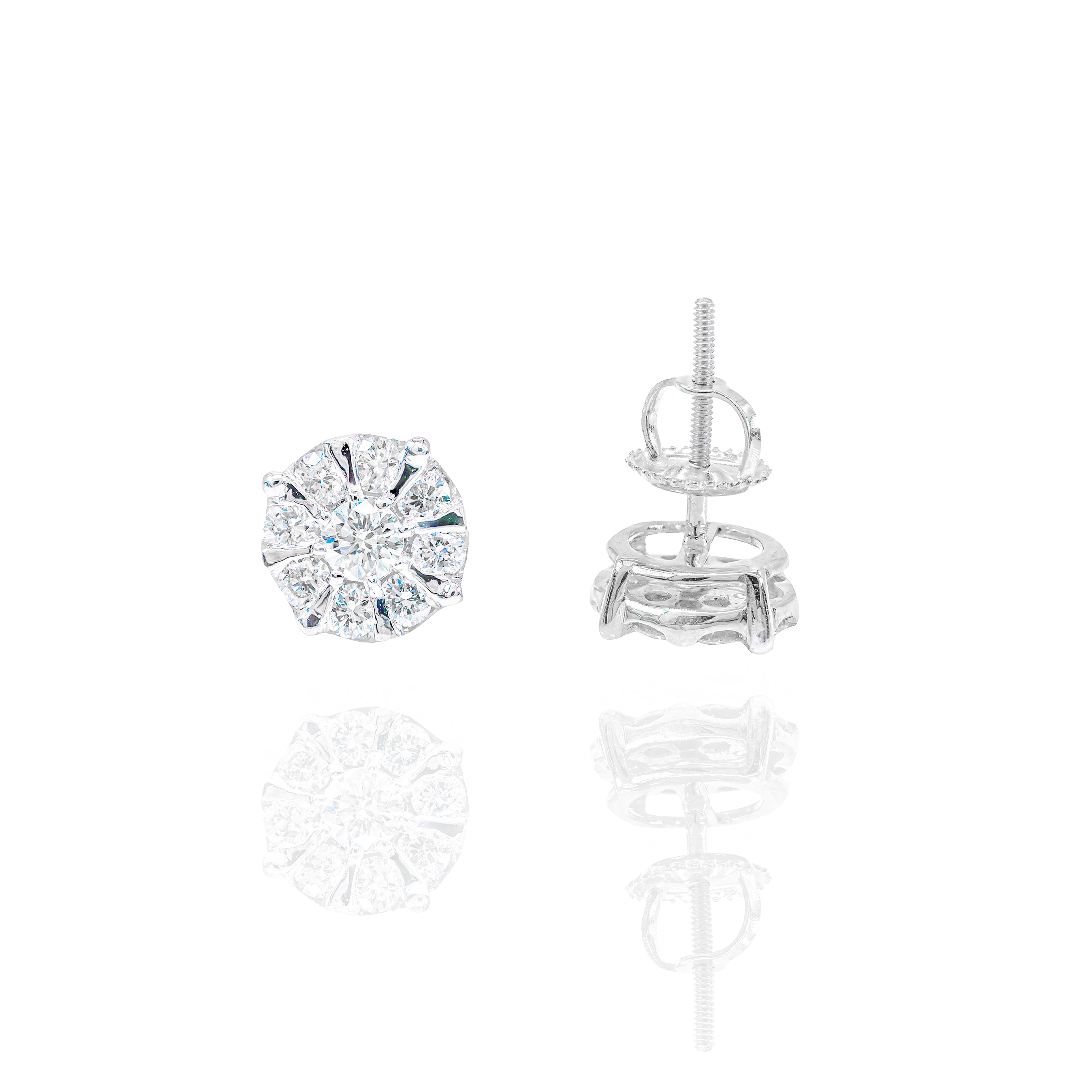 20-Pointer Center Diamond Earrings w/ Gold & Diamond Border