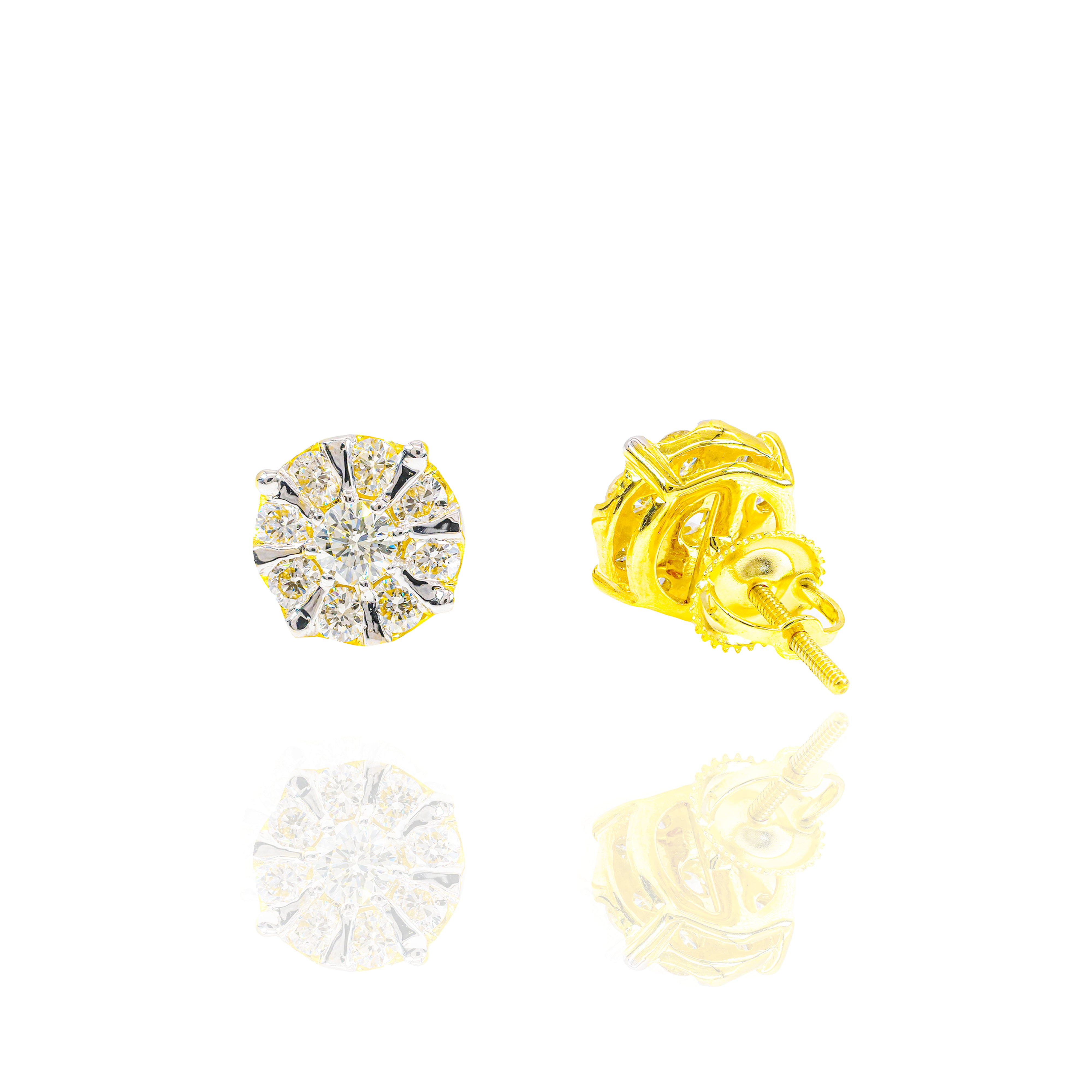20-Pointer Center Diamond Earrings w/ Gold & Diamond Border