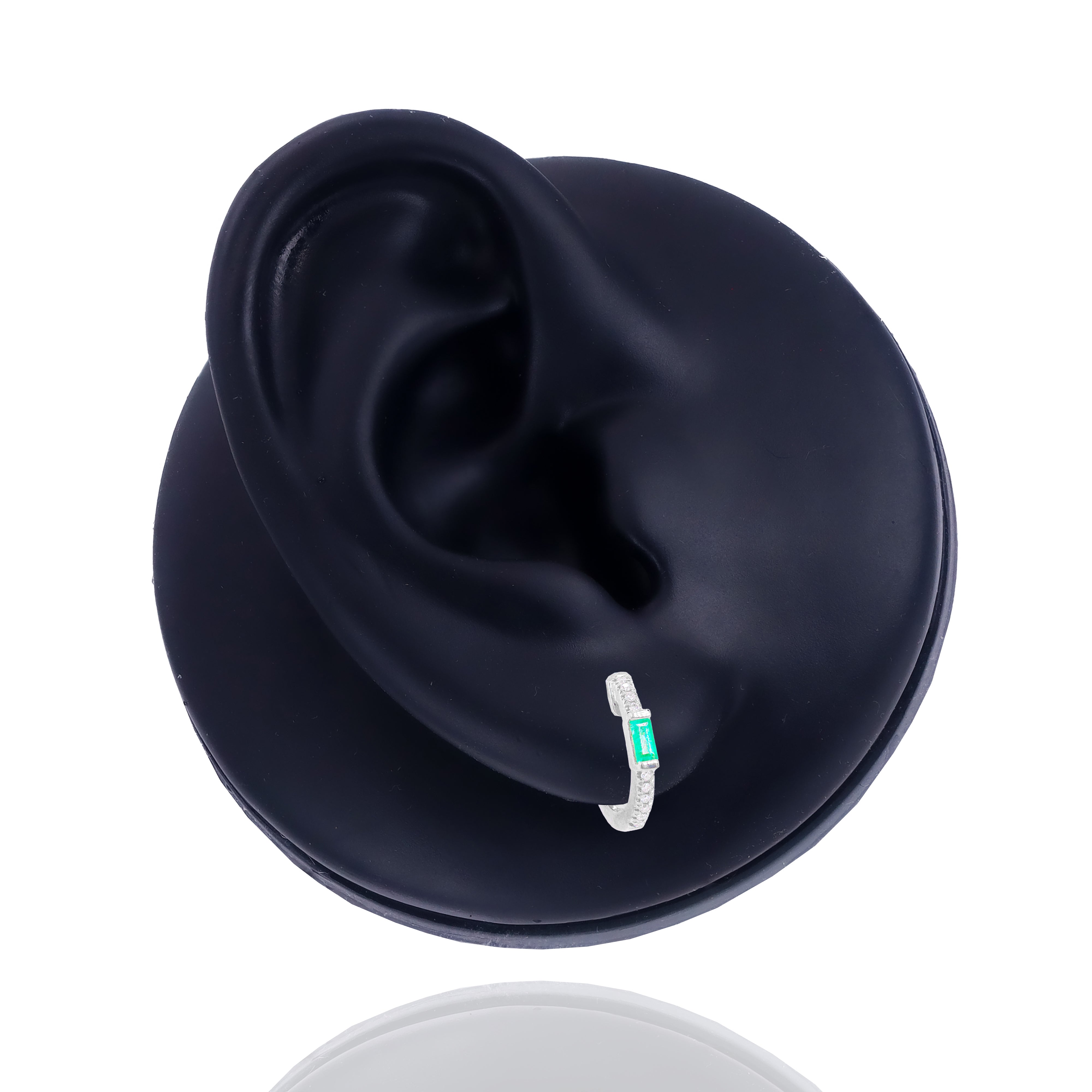 Diamond Hoops w/ Green Emerald Gemstone Center