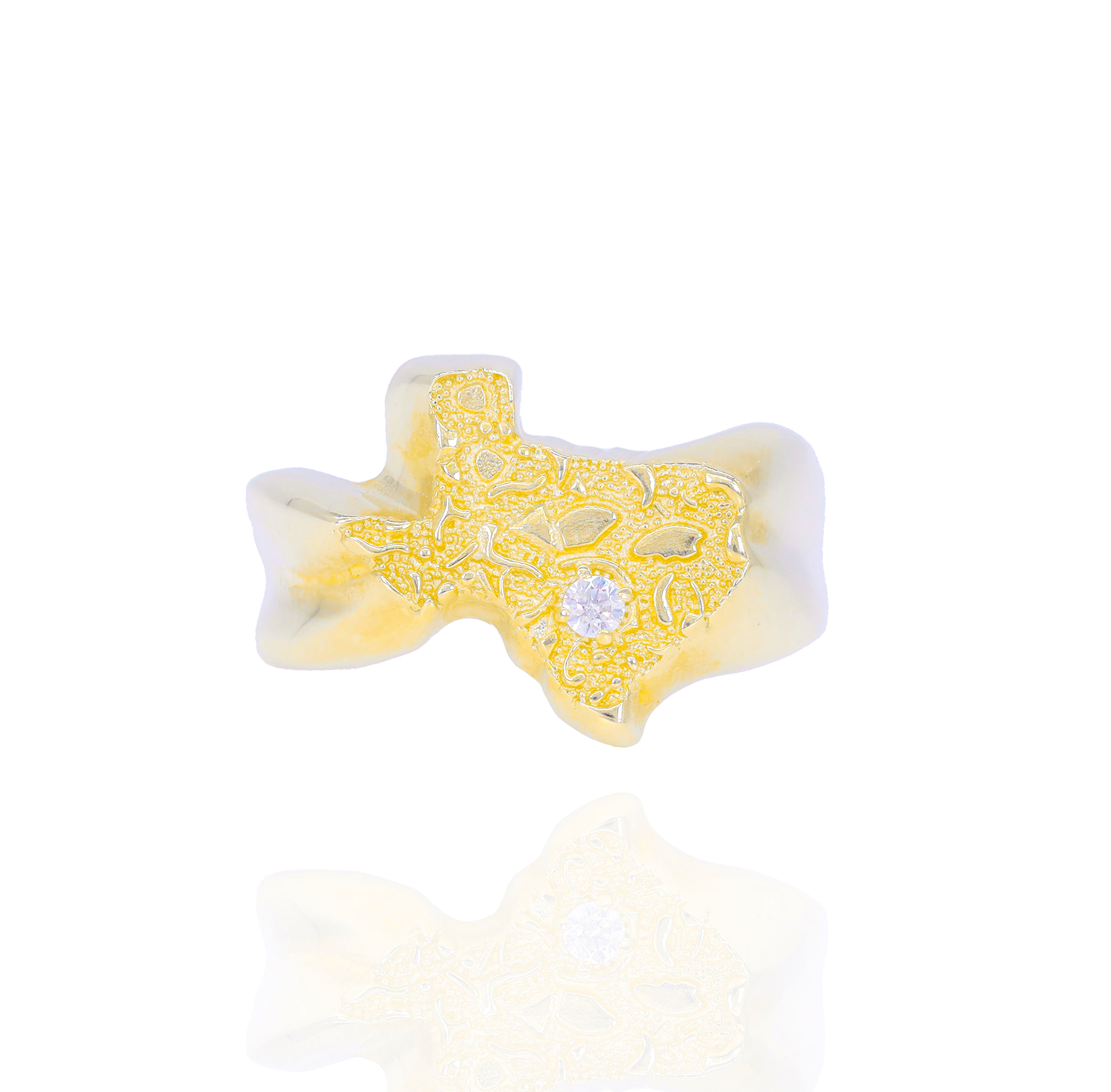 Texas Shaped Nuget Gold Ring w/ Single Diamond
