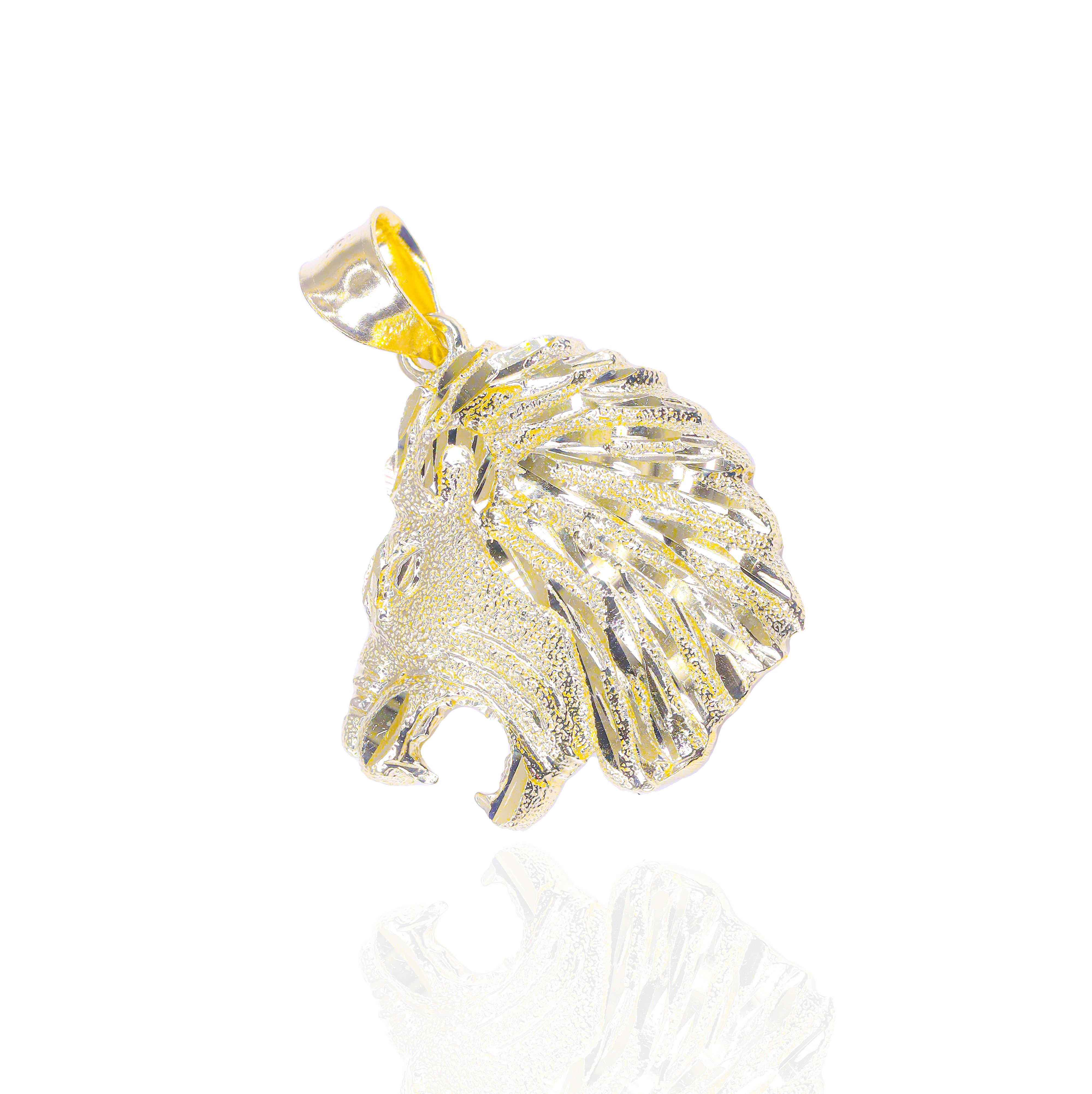 Solid Gold Roaring Lion Head Pendant