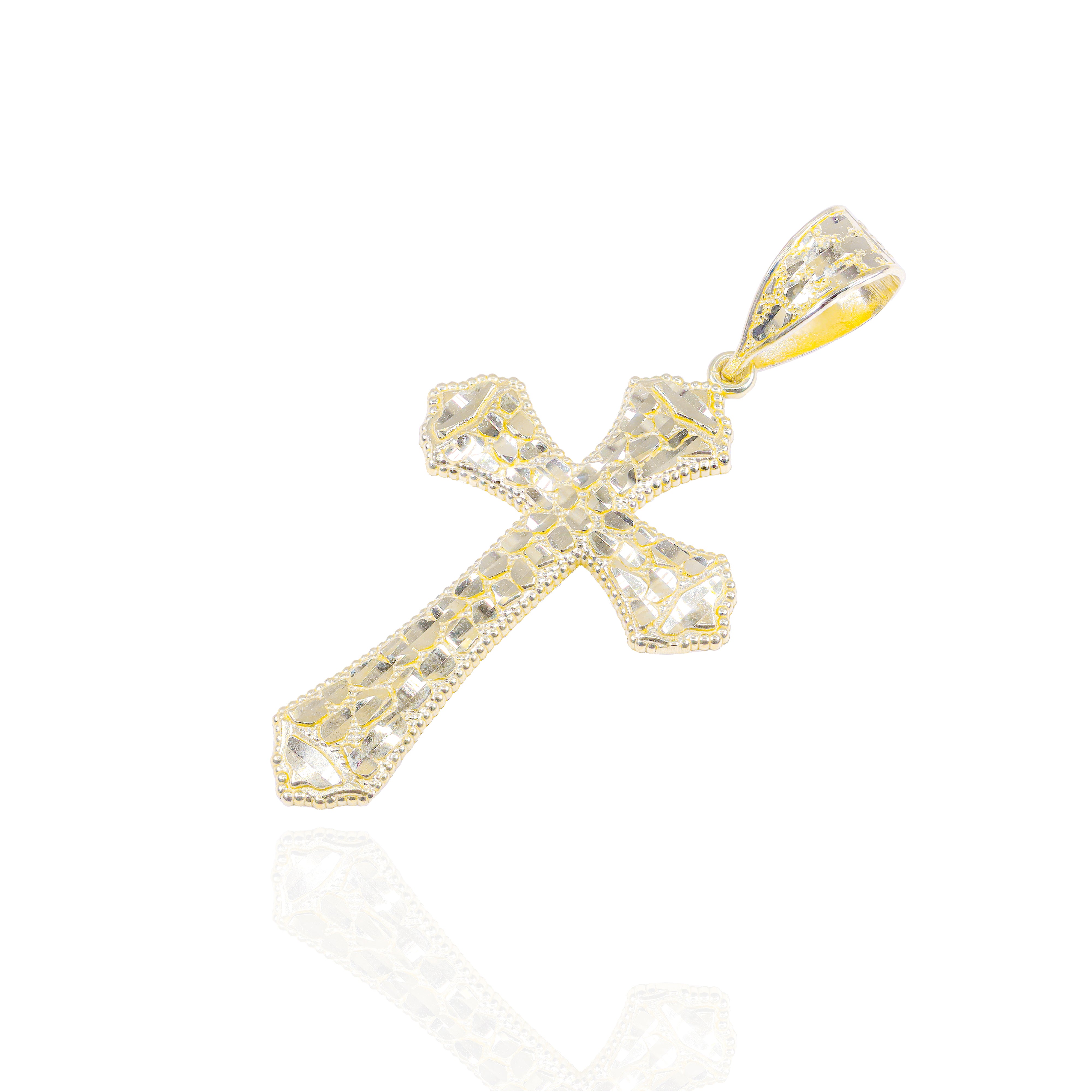 Gold Nugget Cut Roman Cross Pendant