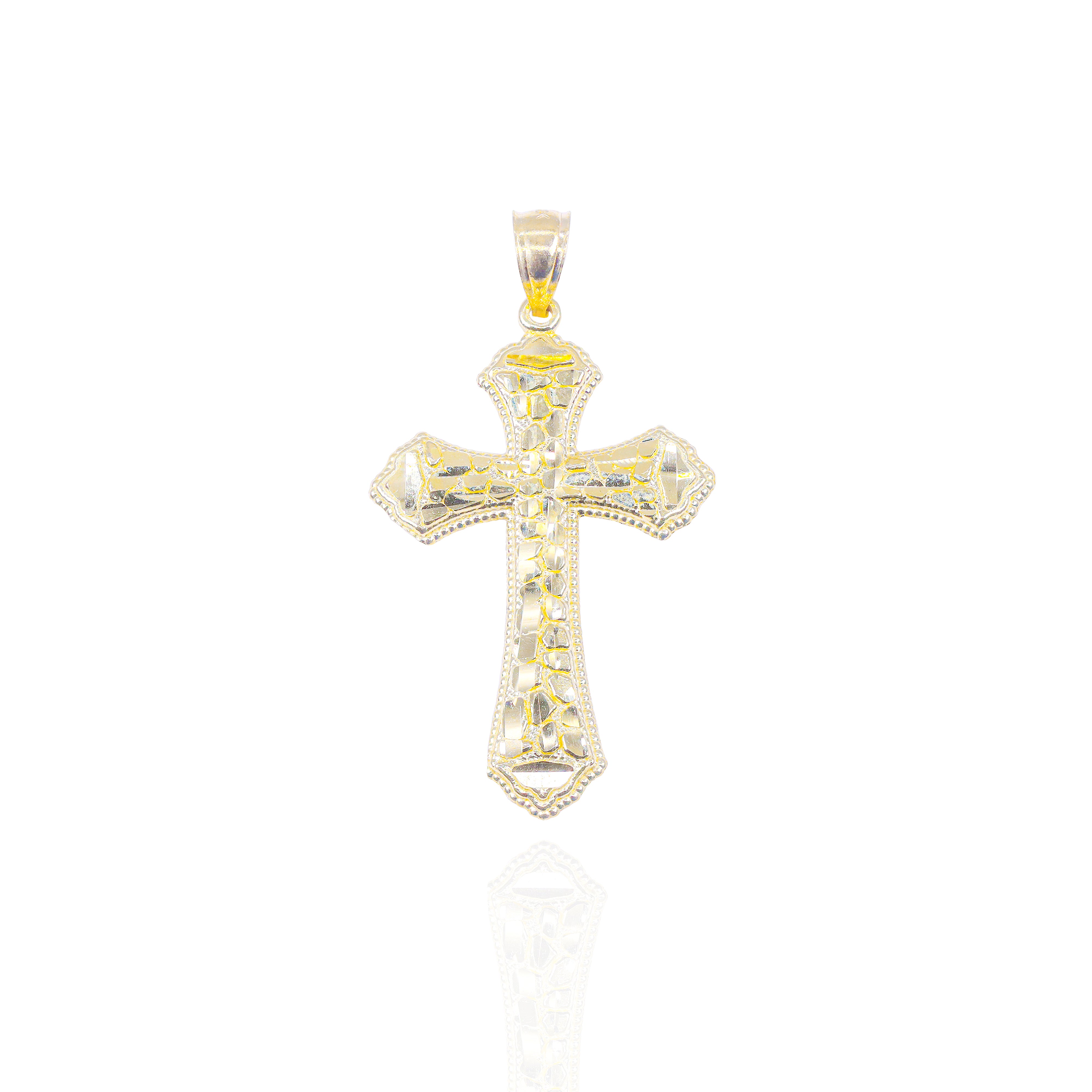 Gold Nugget Cut Roman Cross Pendant
