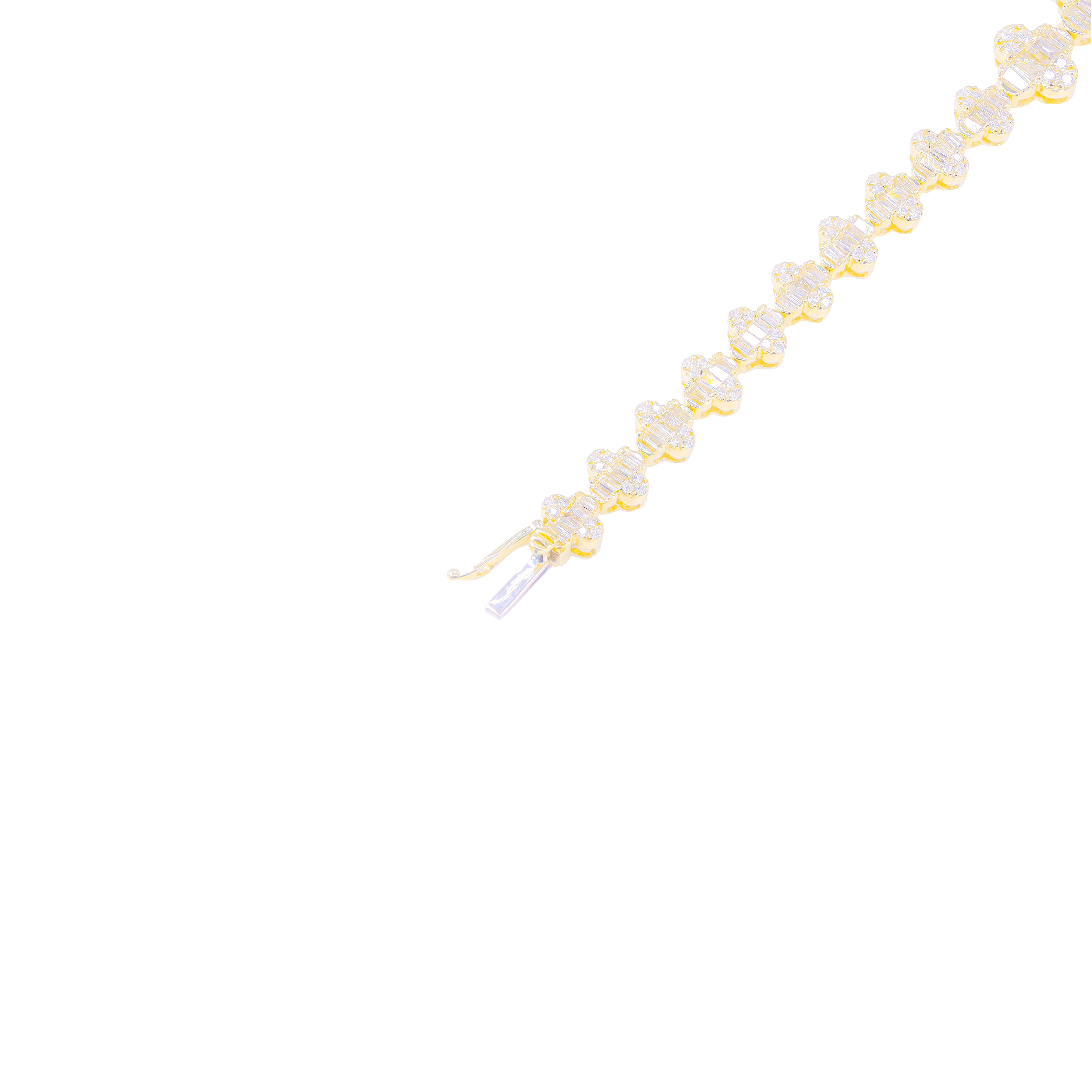 Clover Shaped Baguette & Round Diamond Bracelet