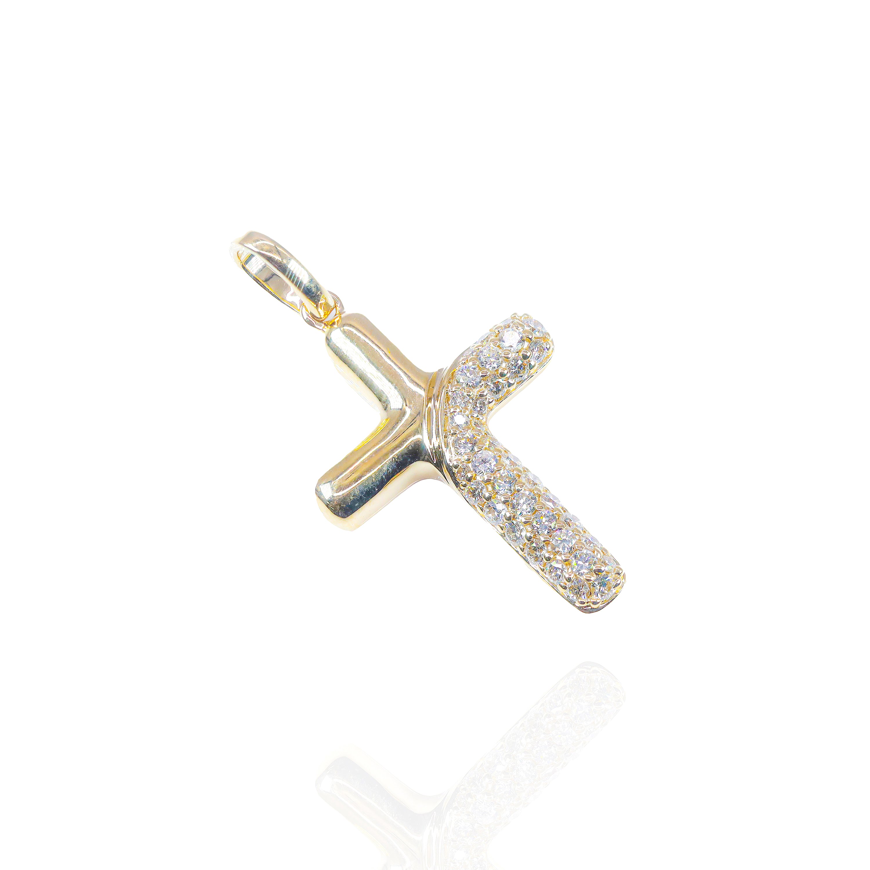 Half Gold Half Diamond Cross Pendant
