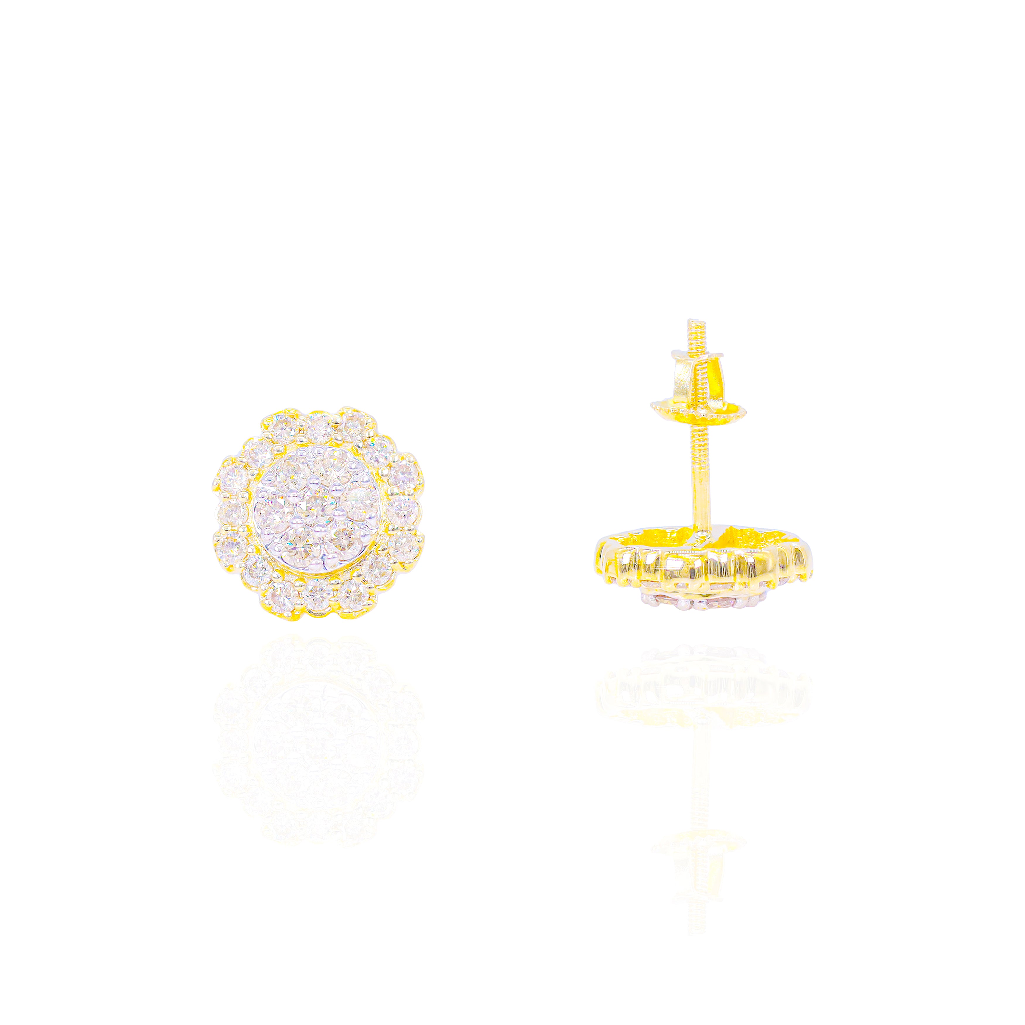 Two-Layered Diamond Cluster Flower Earrings