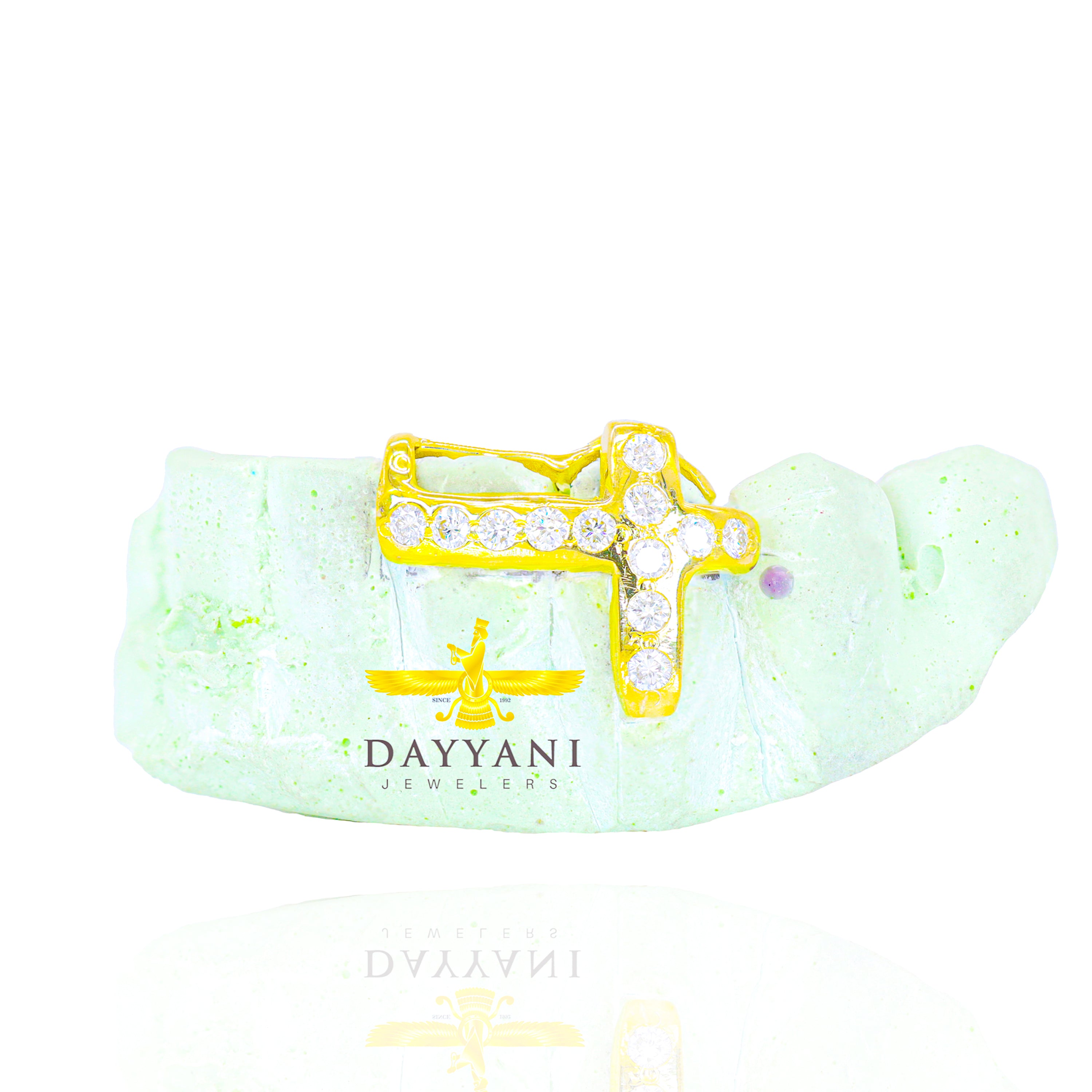 Custom 2 Teeth Cross Style Diamond Gold Grillz