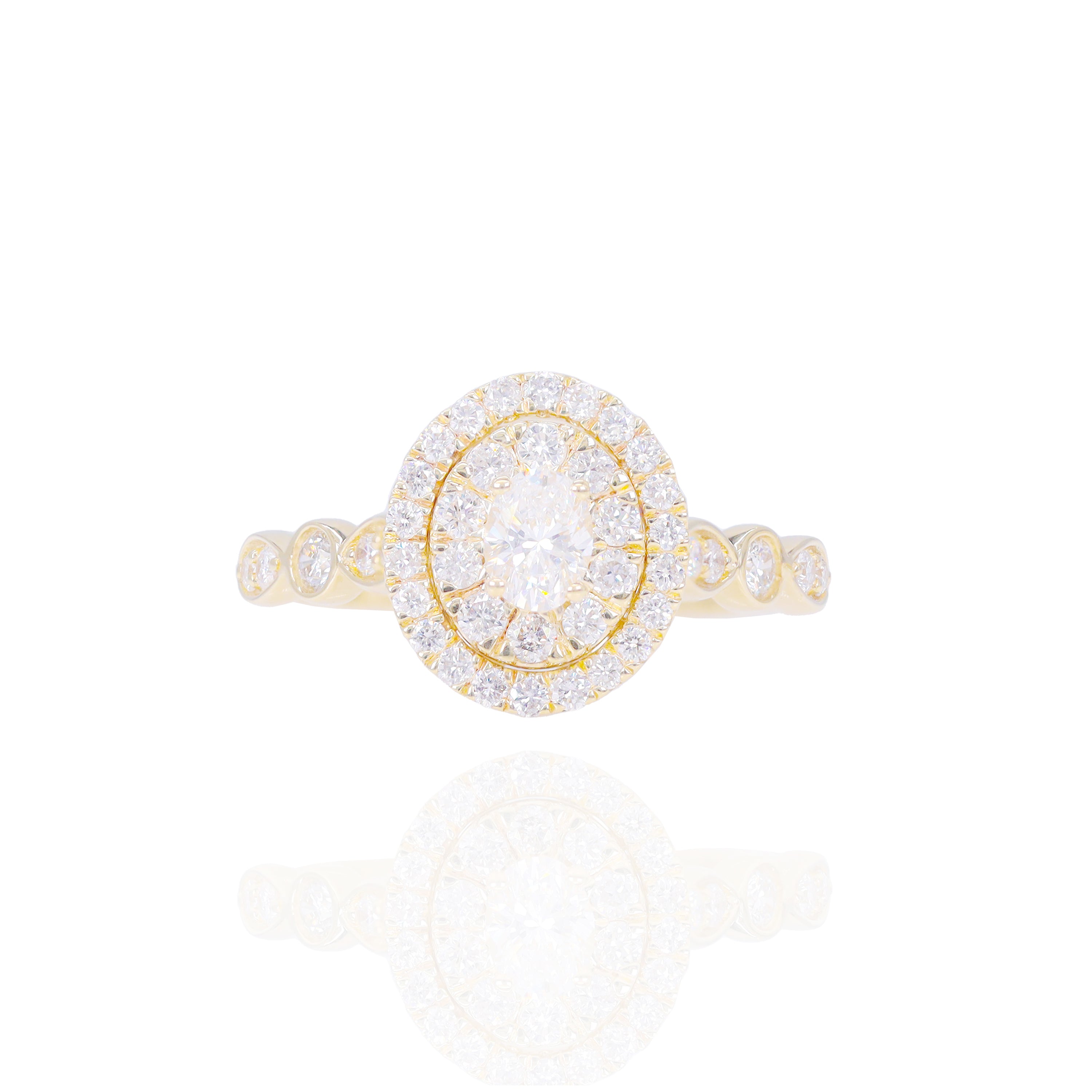 Oval Shaped Diamond Engagement Ring with Double Halo & Band