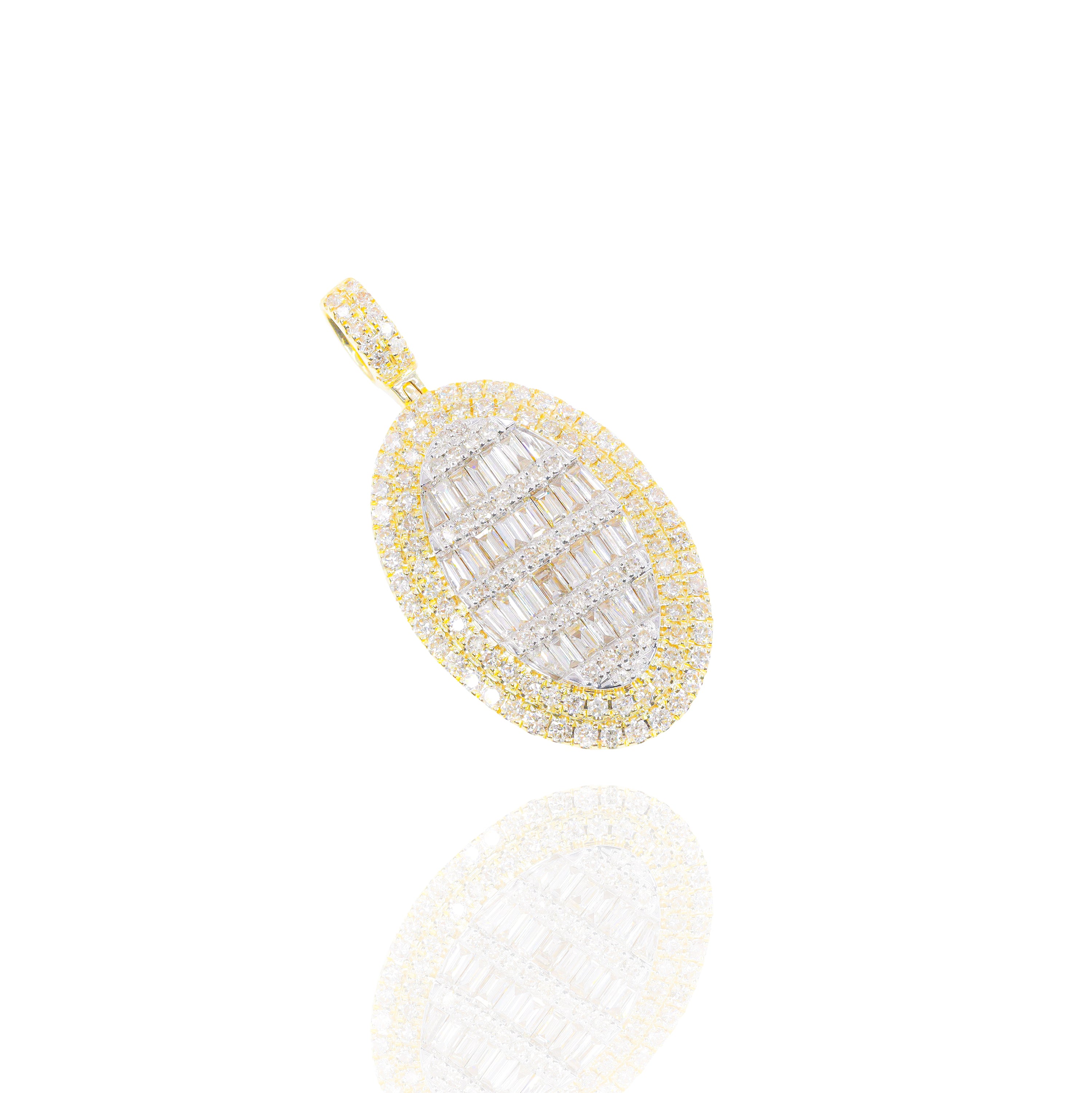 Two-Tone Baguette Diamond Oval Tag Pendant