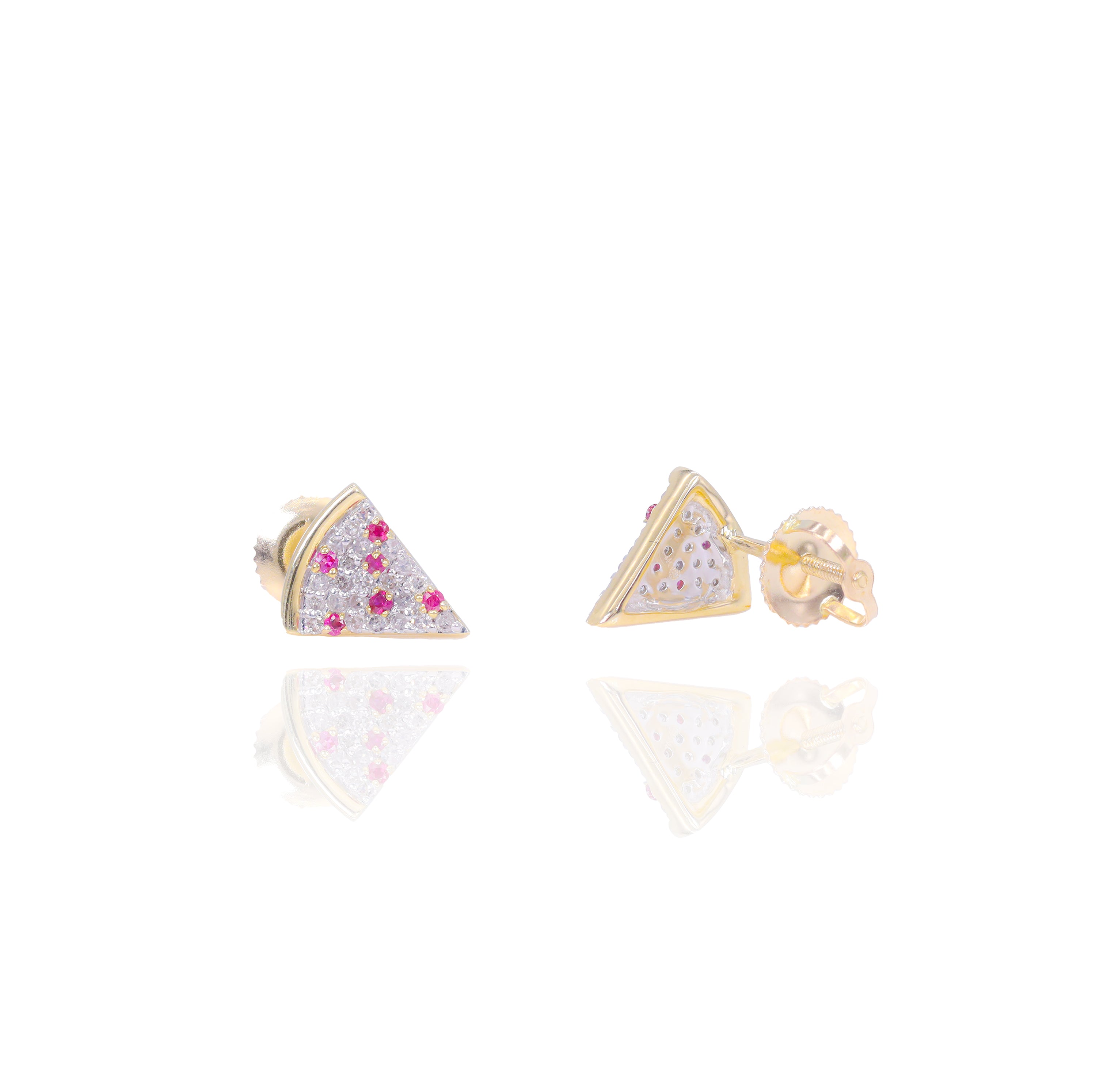 Pizza Lover Diamond Earrings with Red Rubies