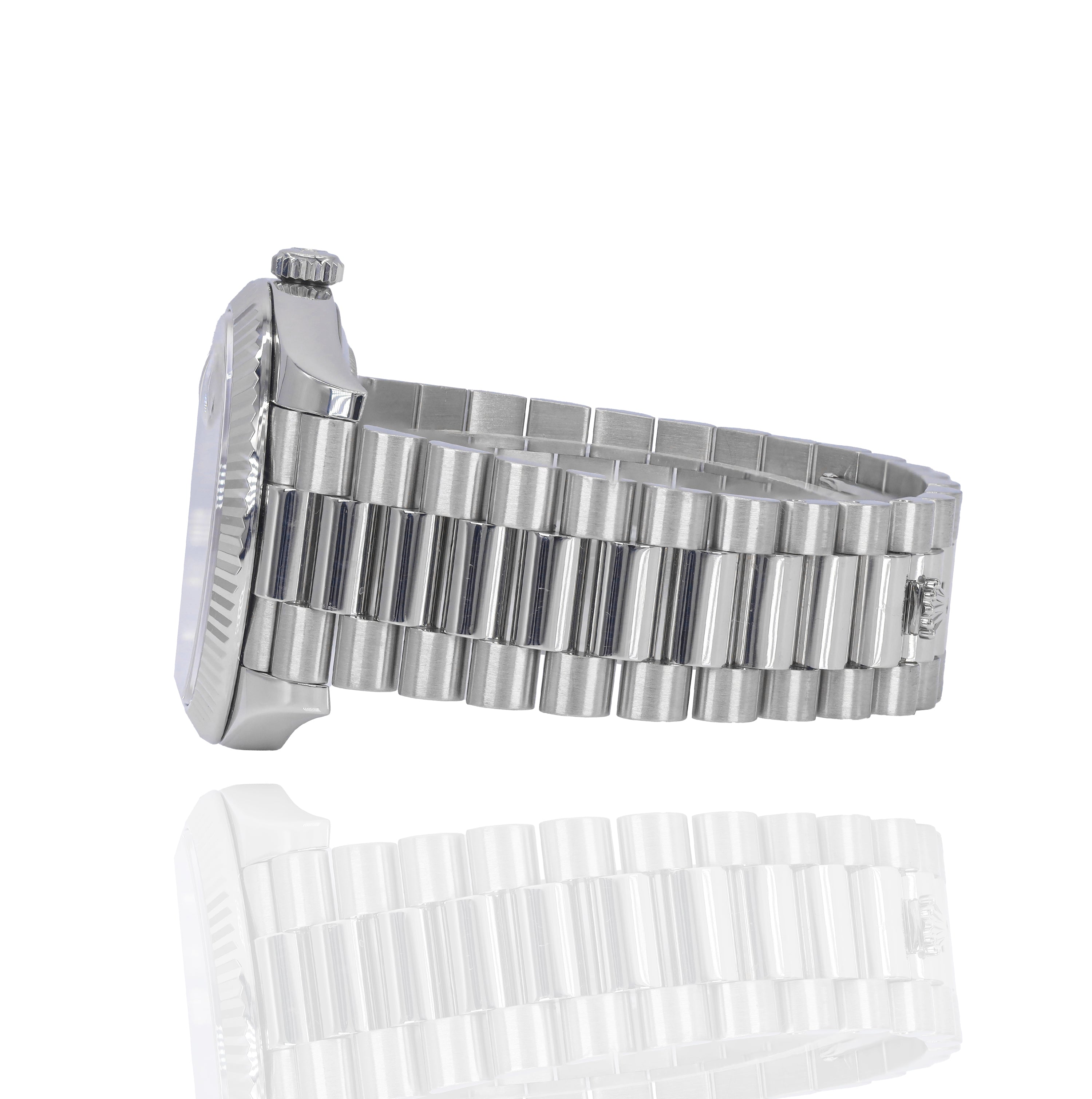 Rolex 228239 Day-Date 40mm White Gold Bright Black Baguette Diamond Dial