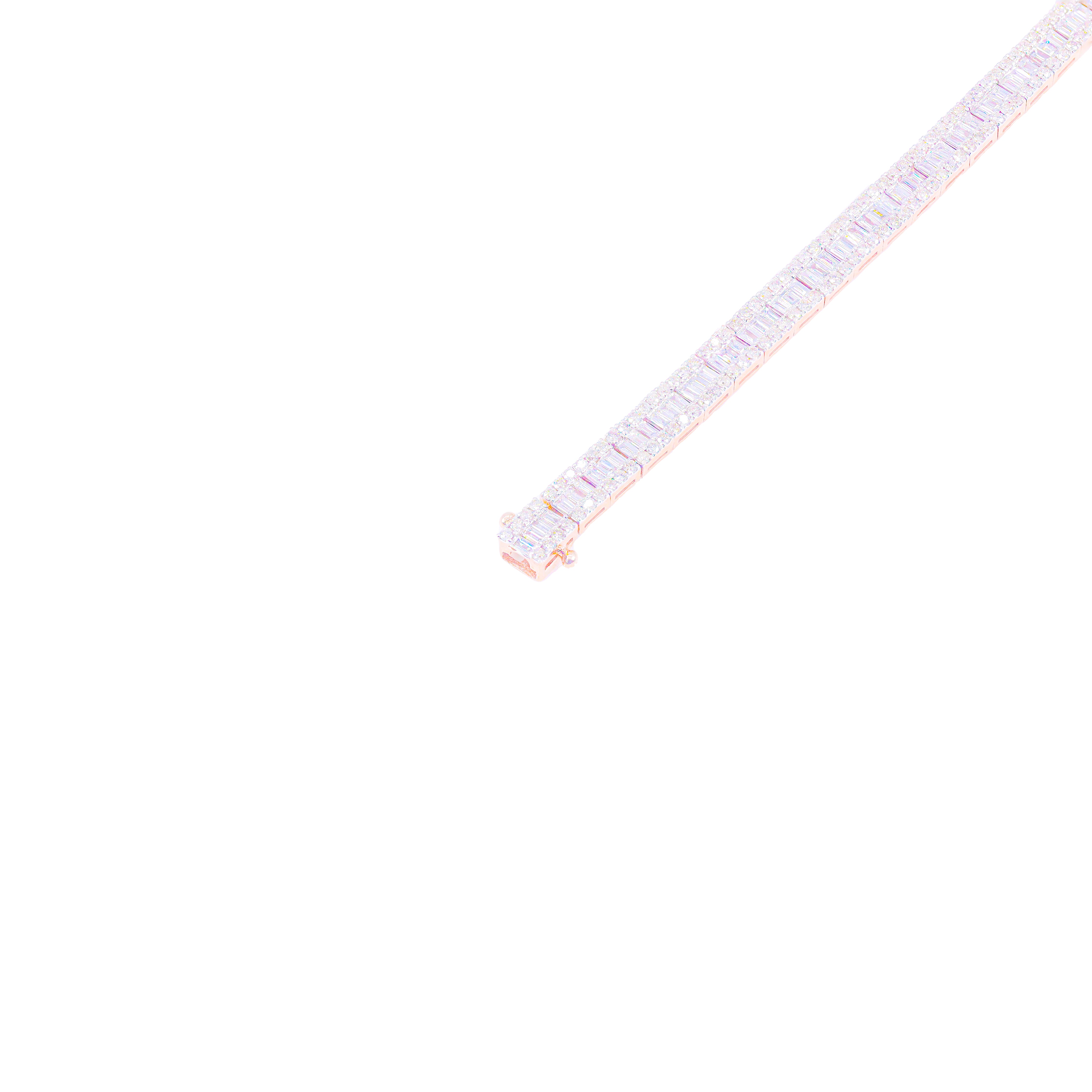 Rose Gold Square Link Baguette & Round Diamond Bracelet