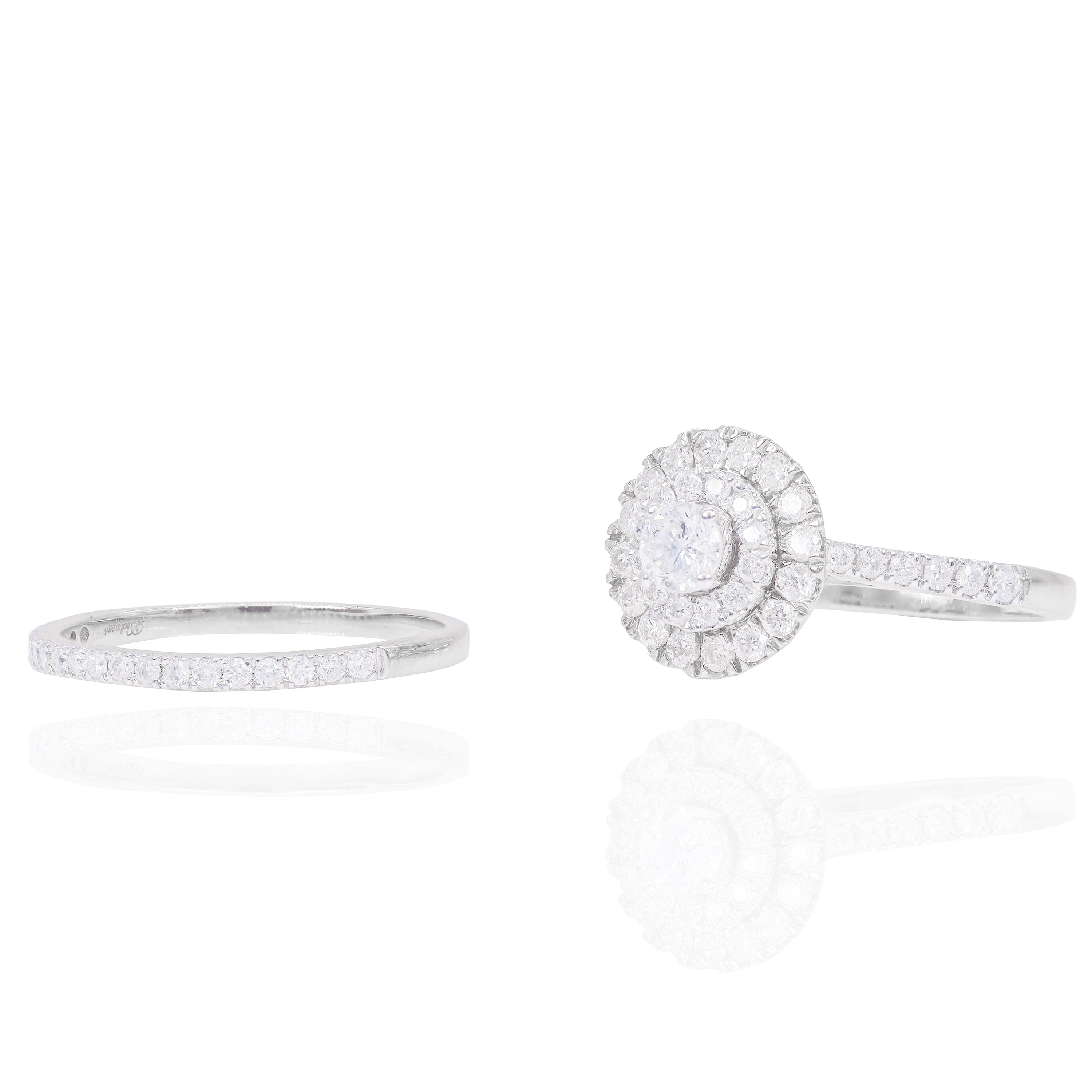 1/4 CT Round Double Halo Diamond Engagement Ring & Band