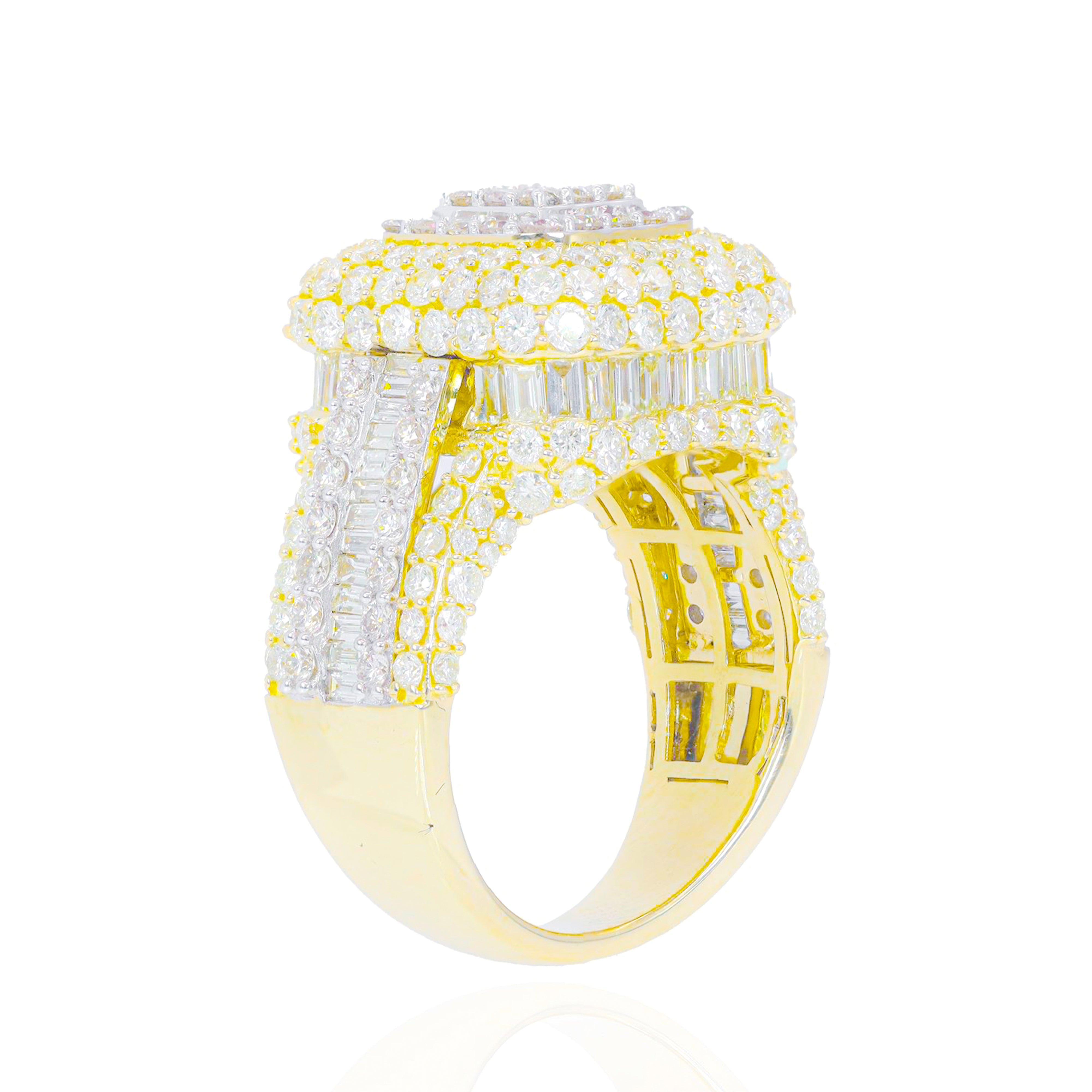Two-Tone Baguette and Round Diamond Square Ring