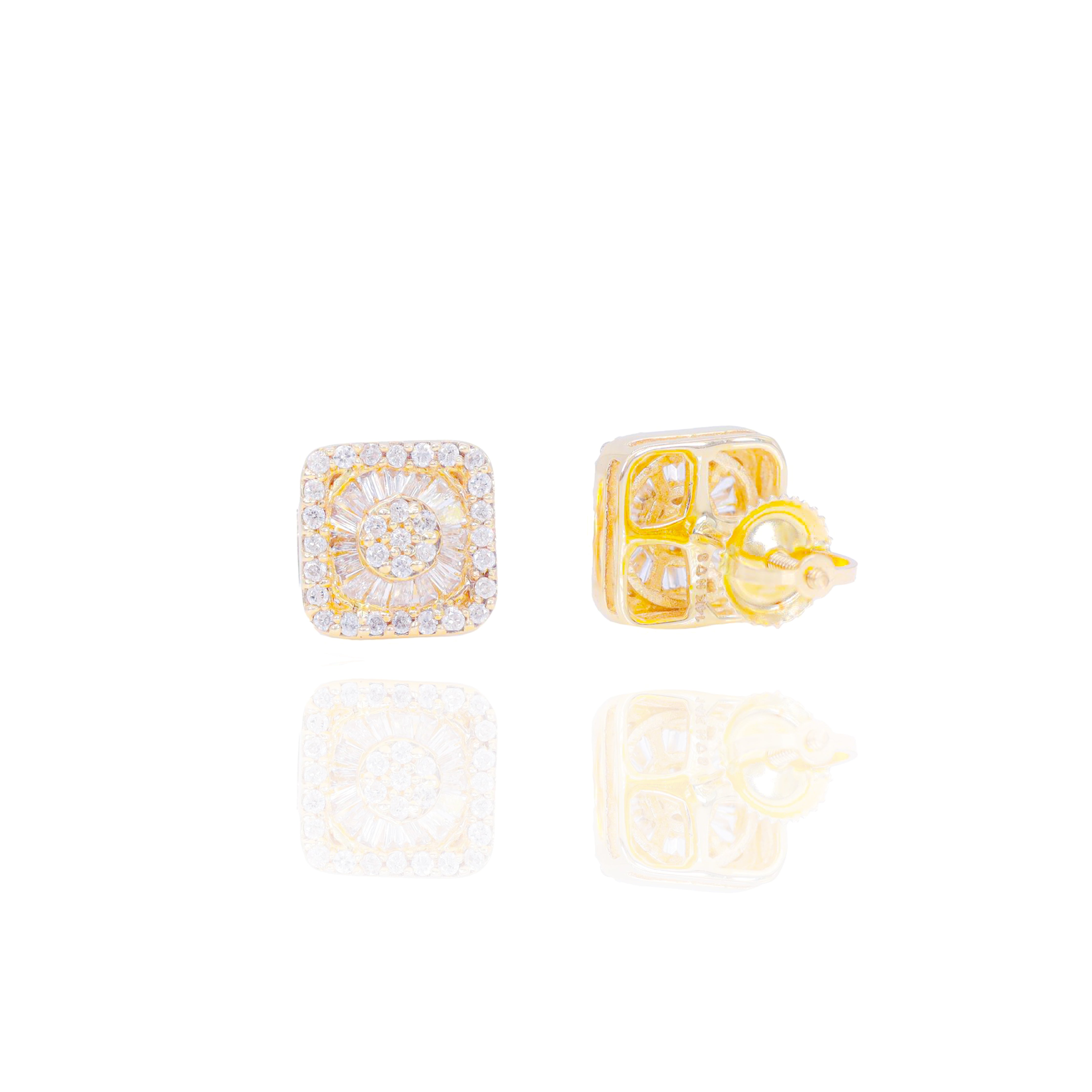 Square Baguette & Round Diamond Cluster Earrings