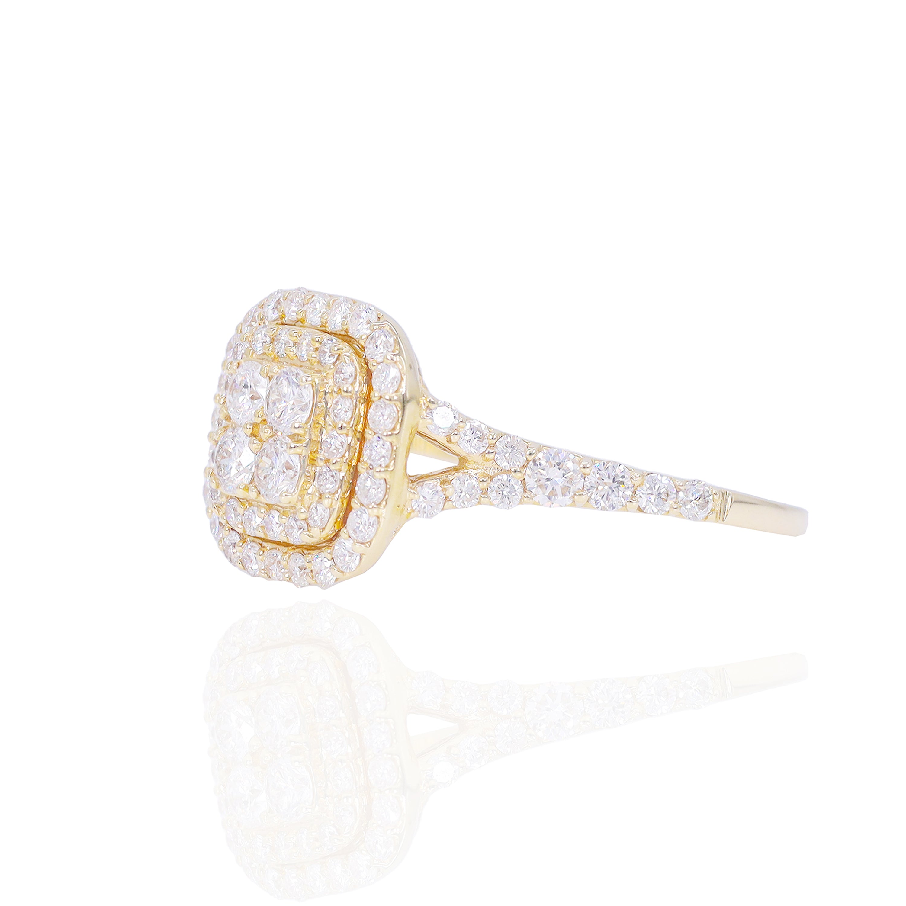 Round Center Diamonds with Double Halo Square Shaped Diamond Engagement Ring