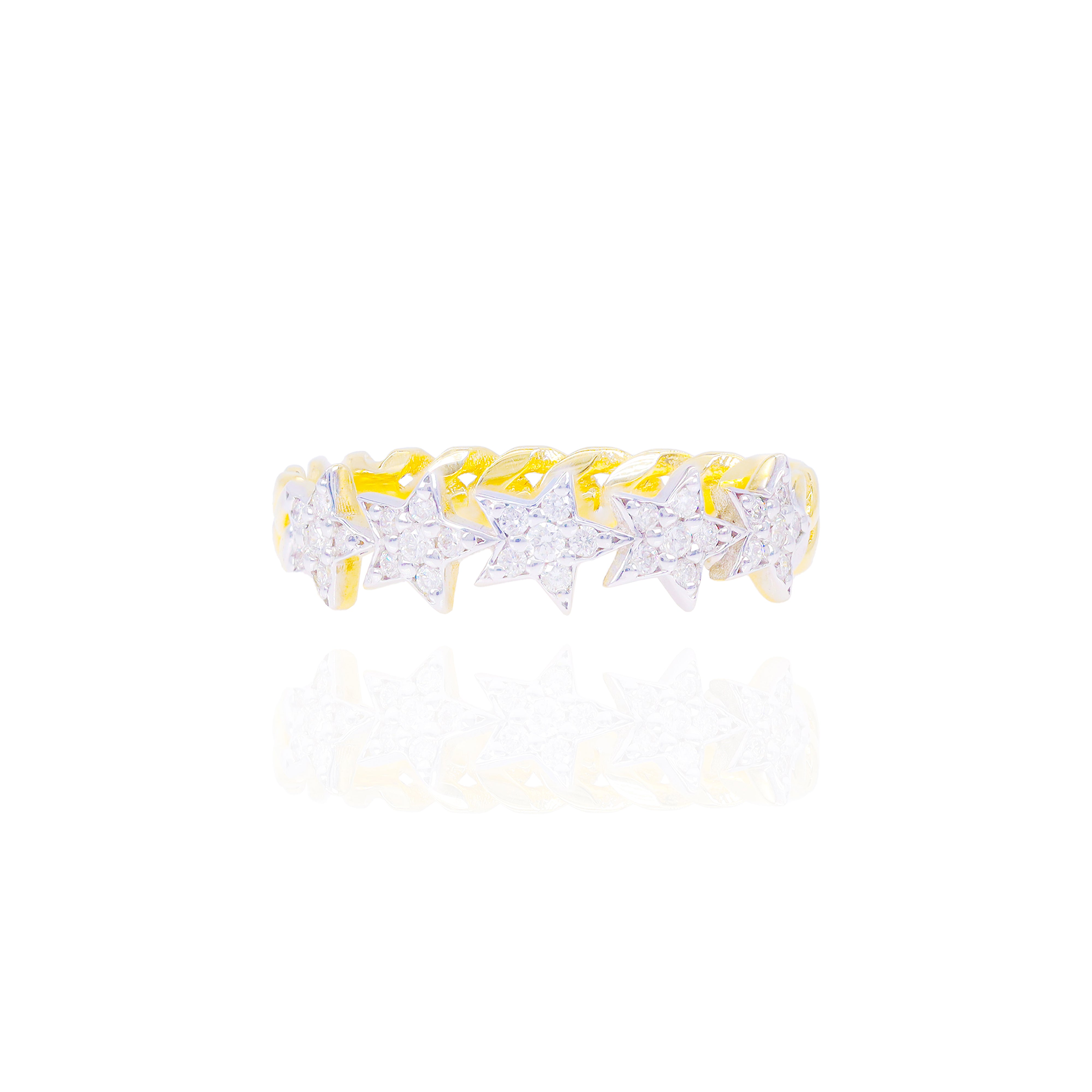 Star Diamond Ring with Cuban Gold Band