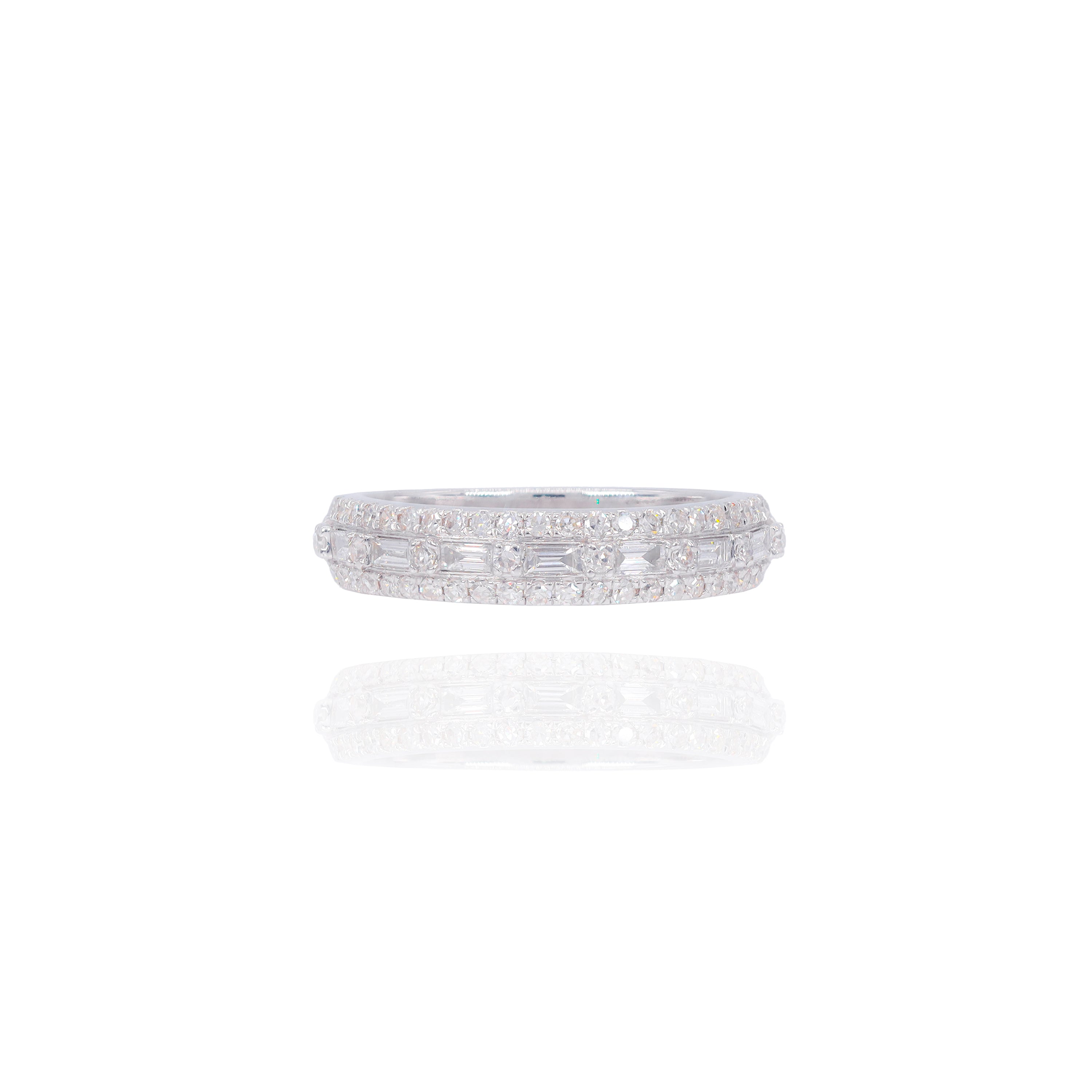 Baguette Diamond Engagement Ring & Band w/ Men's Wedding Band