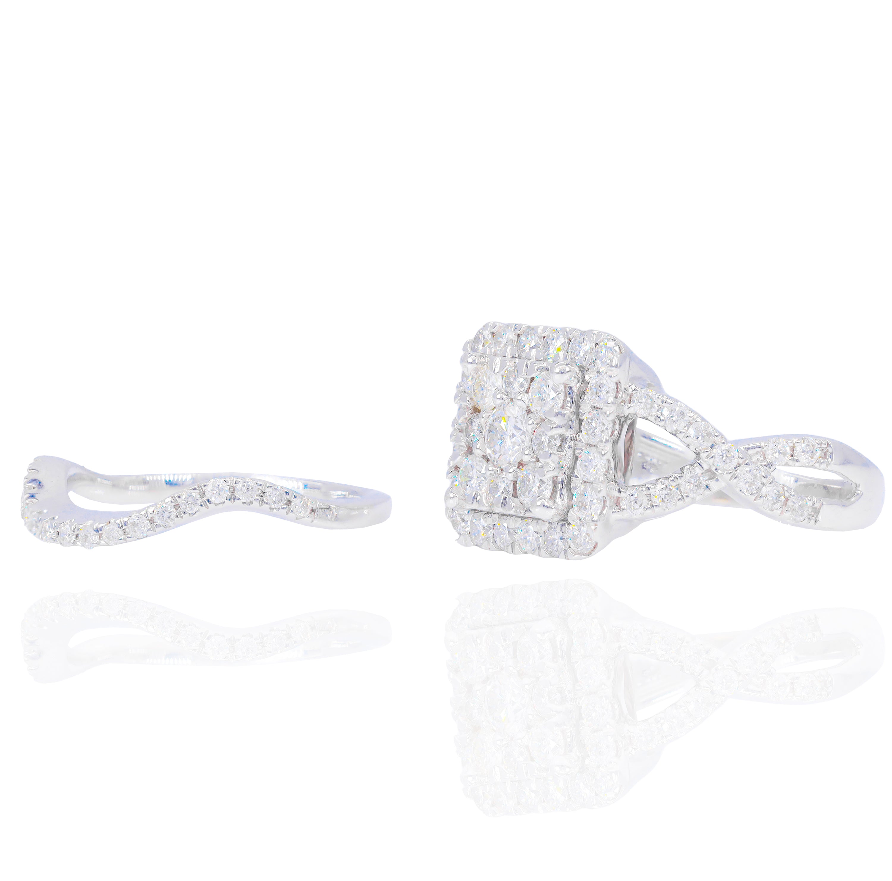 Princess Shape Round Diamond Engagement Ring with Halo & Band