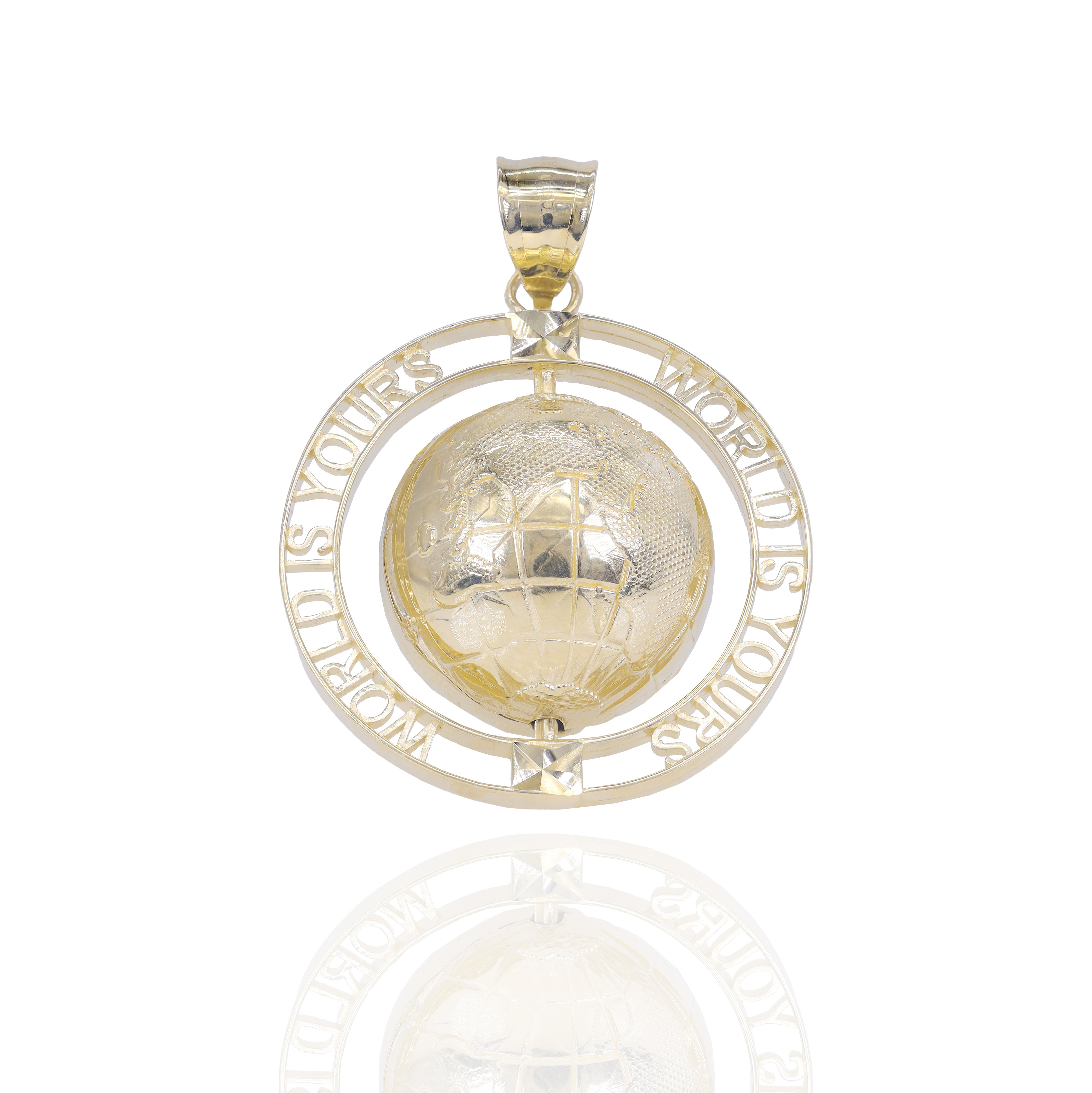 World is Yours Spinning Gold Pendant