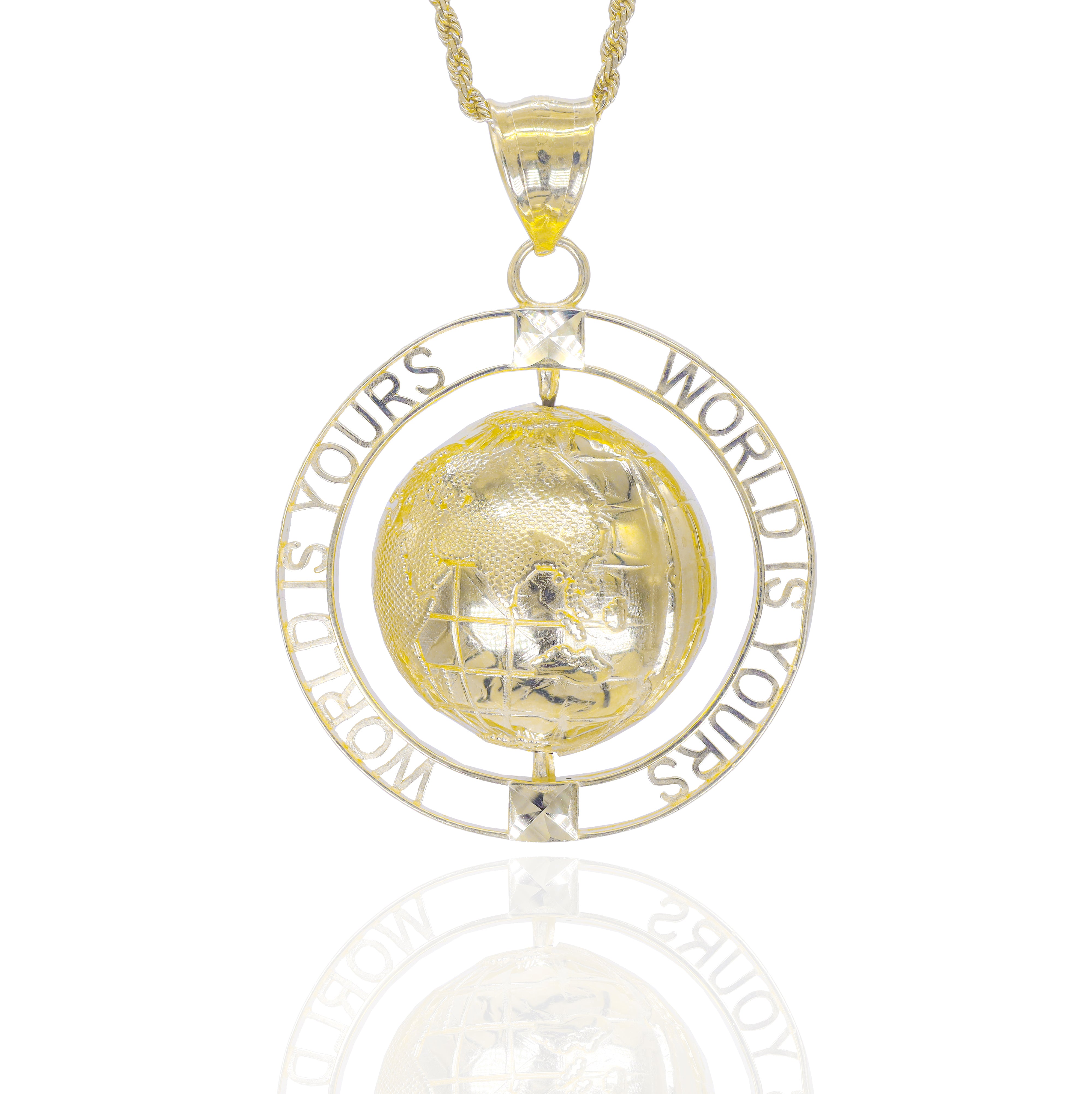 World is Yours Spinning Gold Pendant