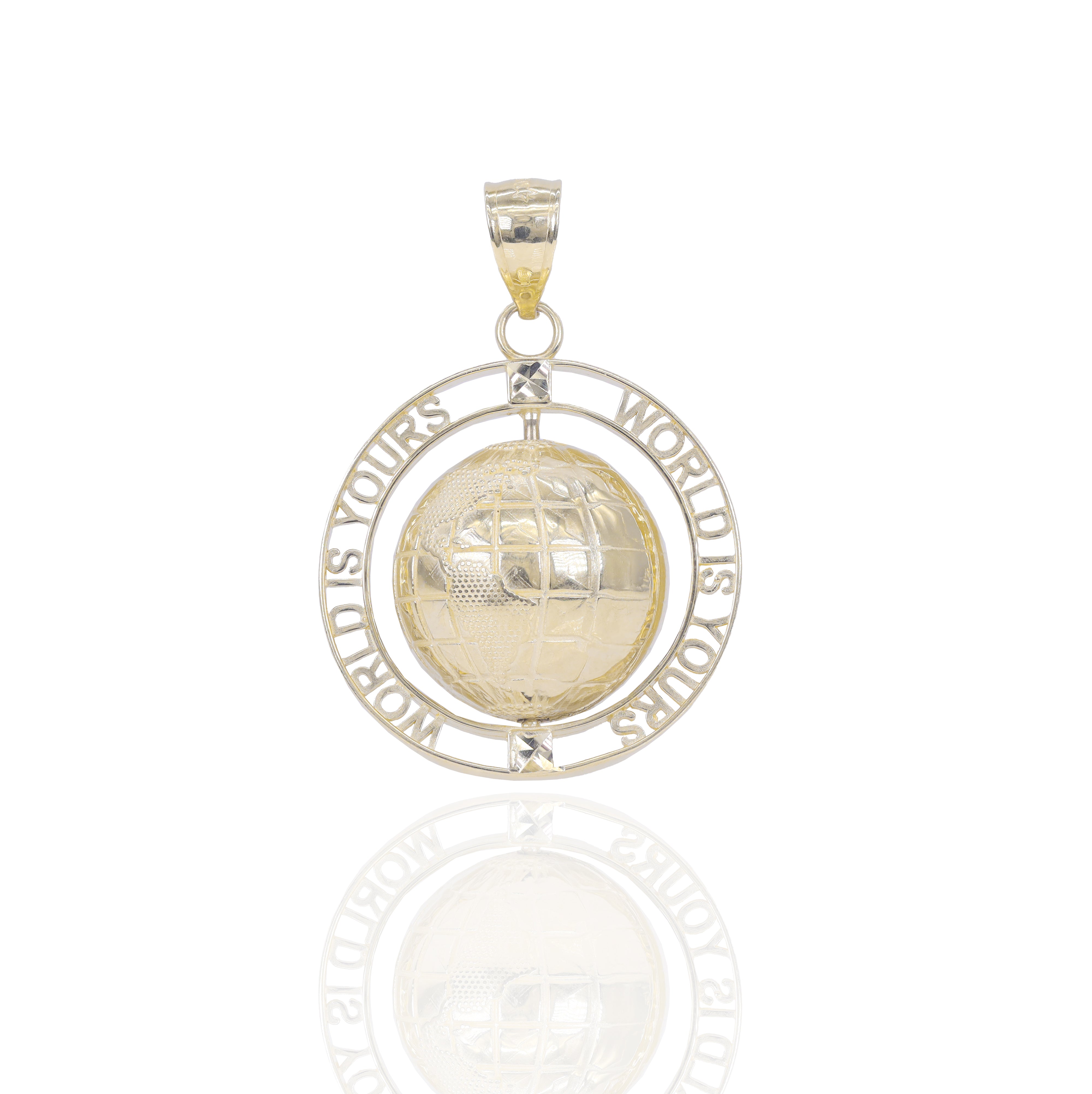World is Yours Spinning Gold Pendant