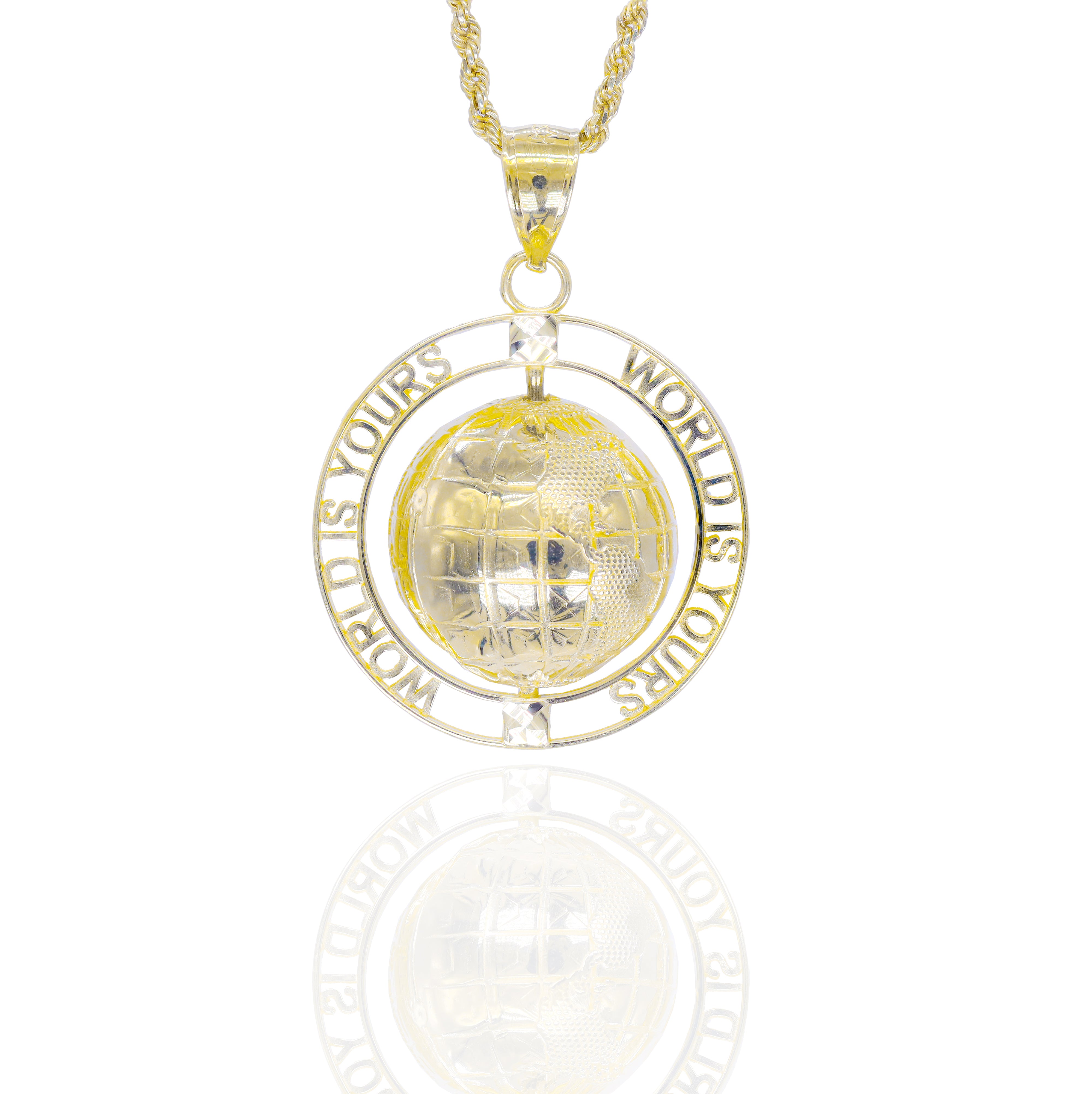 World is Yours Spinning Gold Pendant