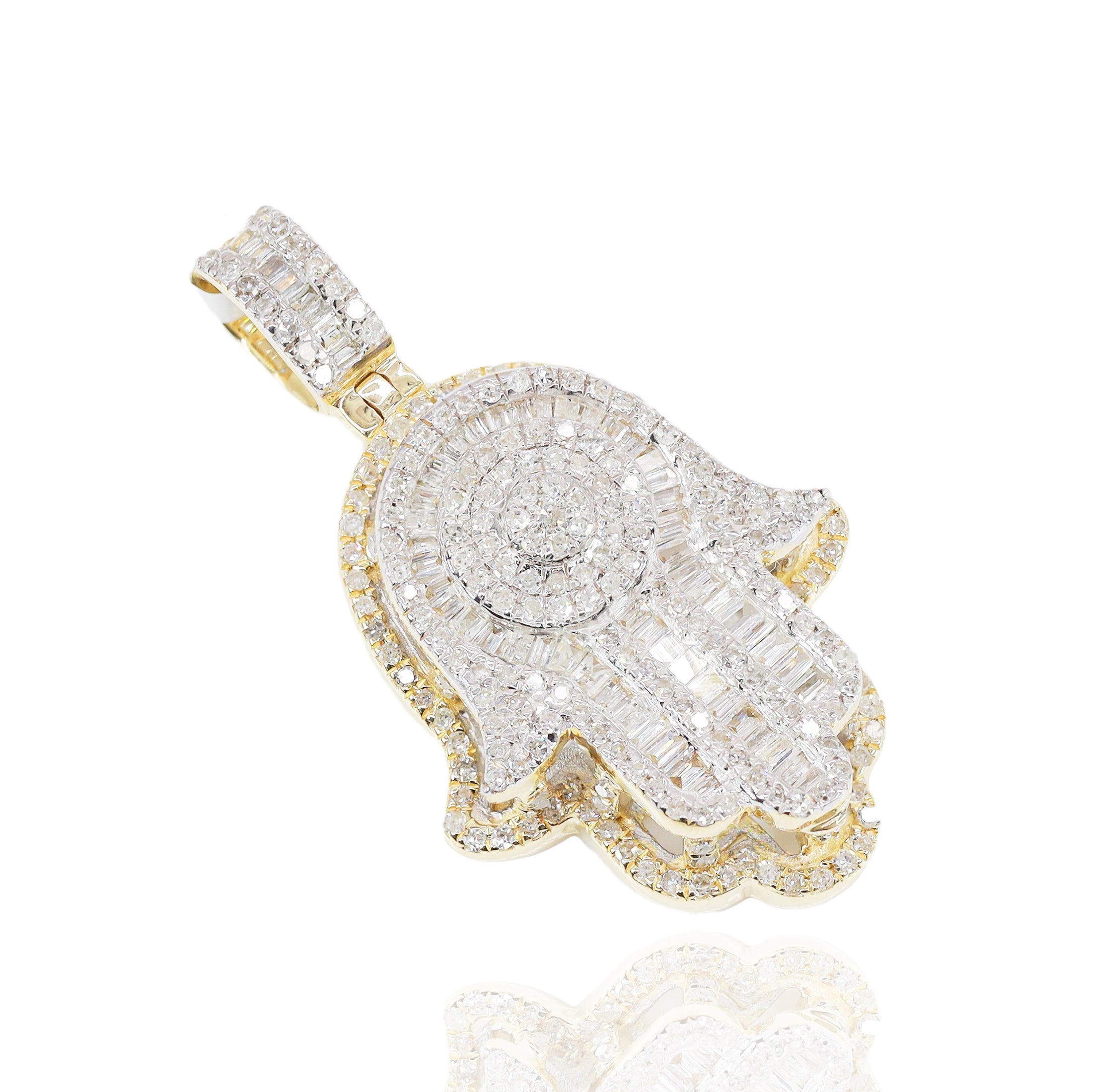 Double Layered Hamza Hand Diamond Pendant