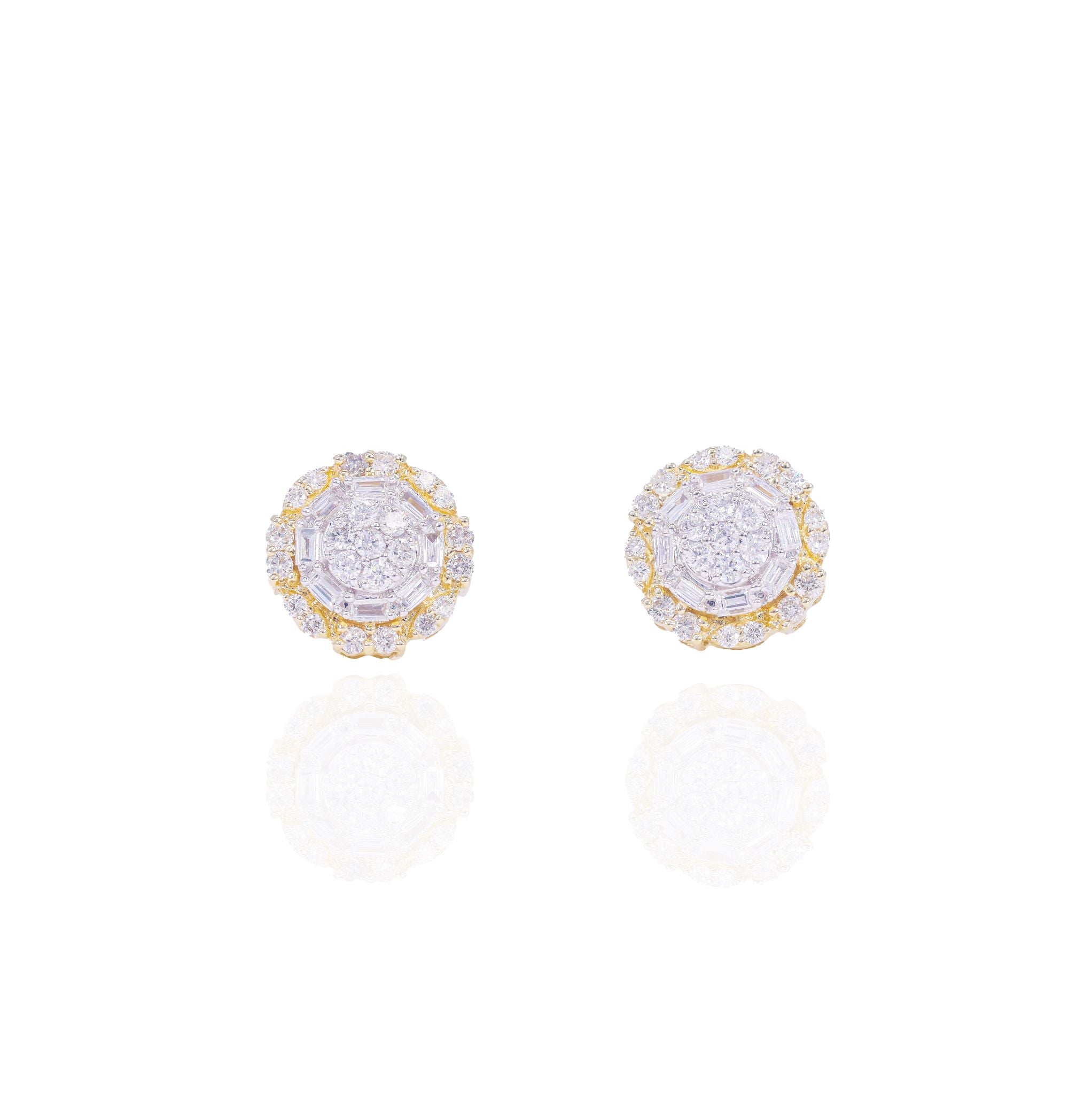 Layered Cluster Baguette & Round Diamond Earrings