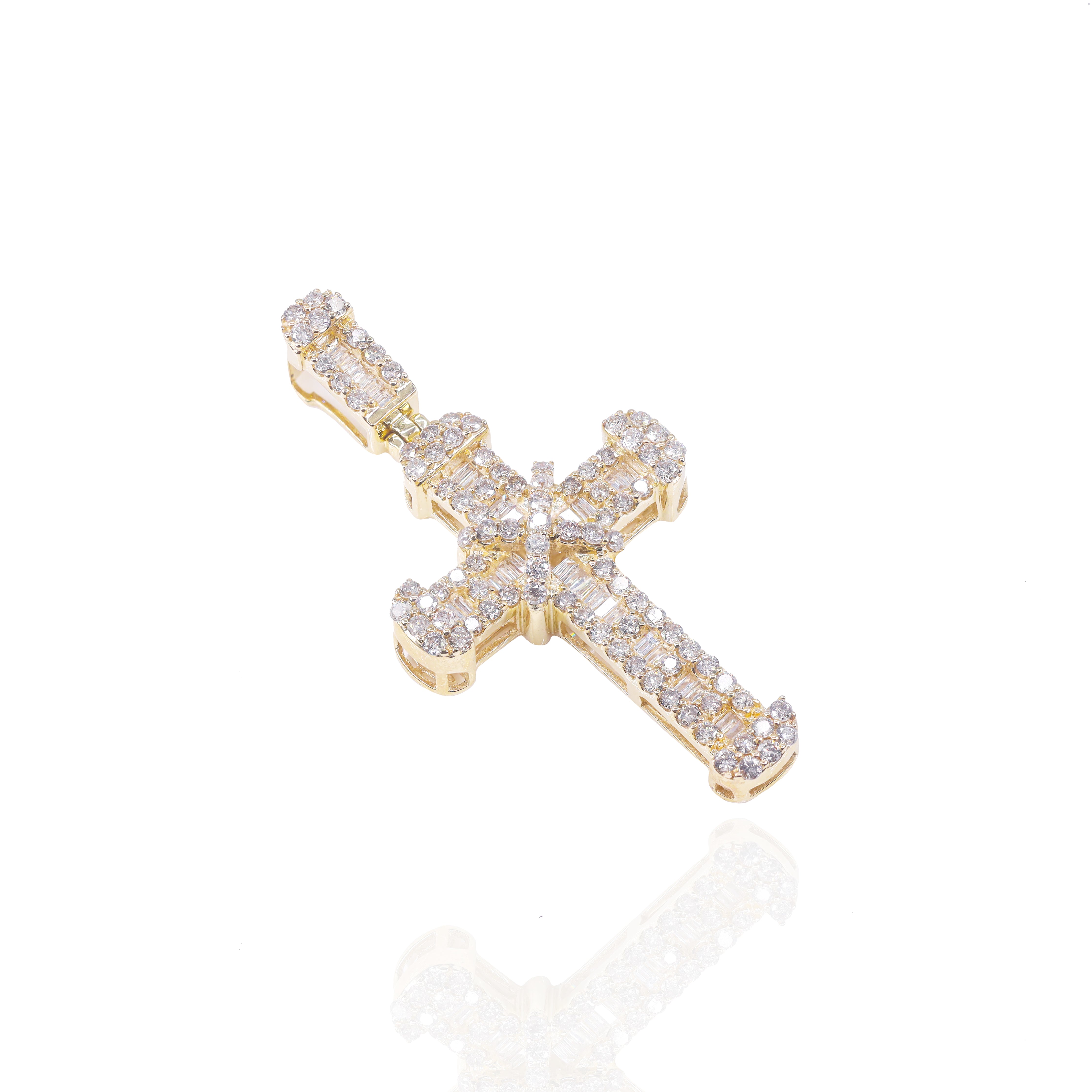 Cross "X" Baguette & Round Diamond Pendant