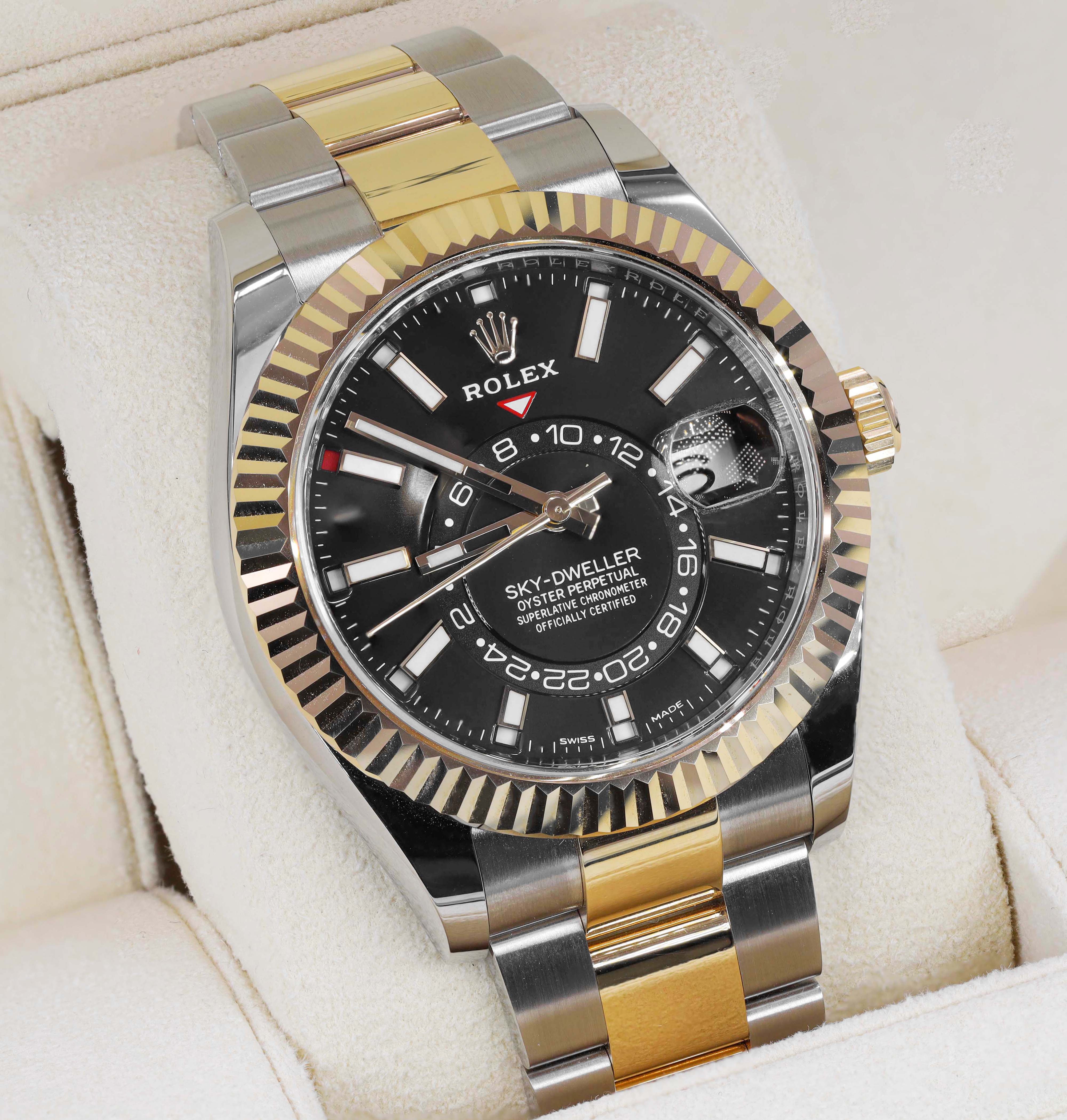 Rolex 326933 Sky Dweller Black Dial 18k Yellow Gold Stainless Steel