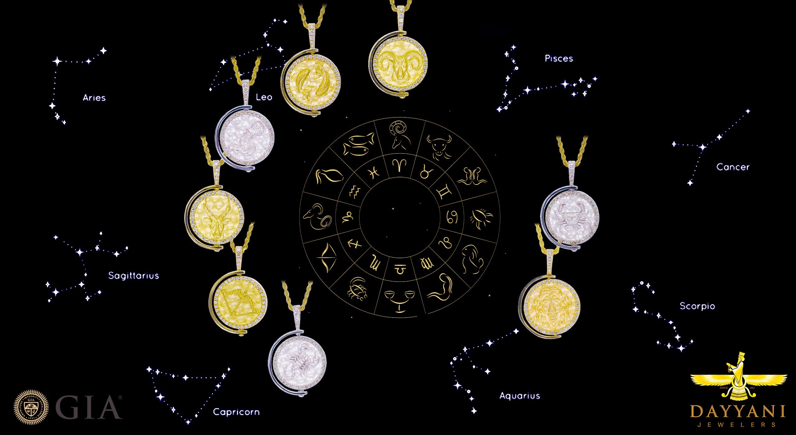 zodiac sign jewelry astrology collection fine jewelry mother of pearl with diamonds and uniqueness 