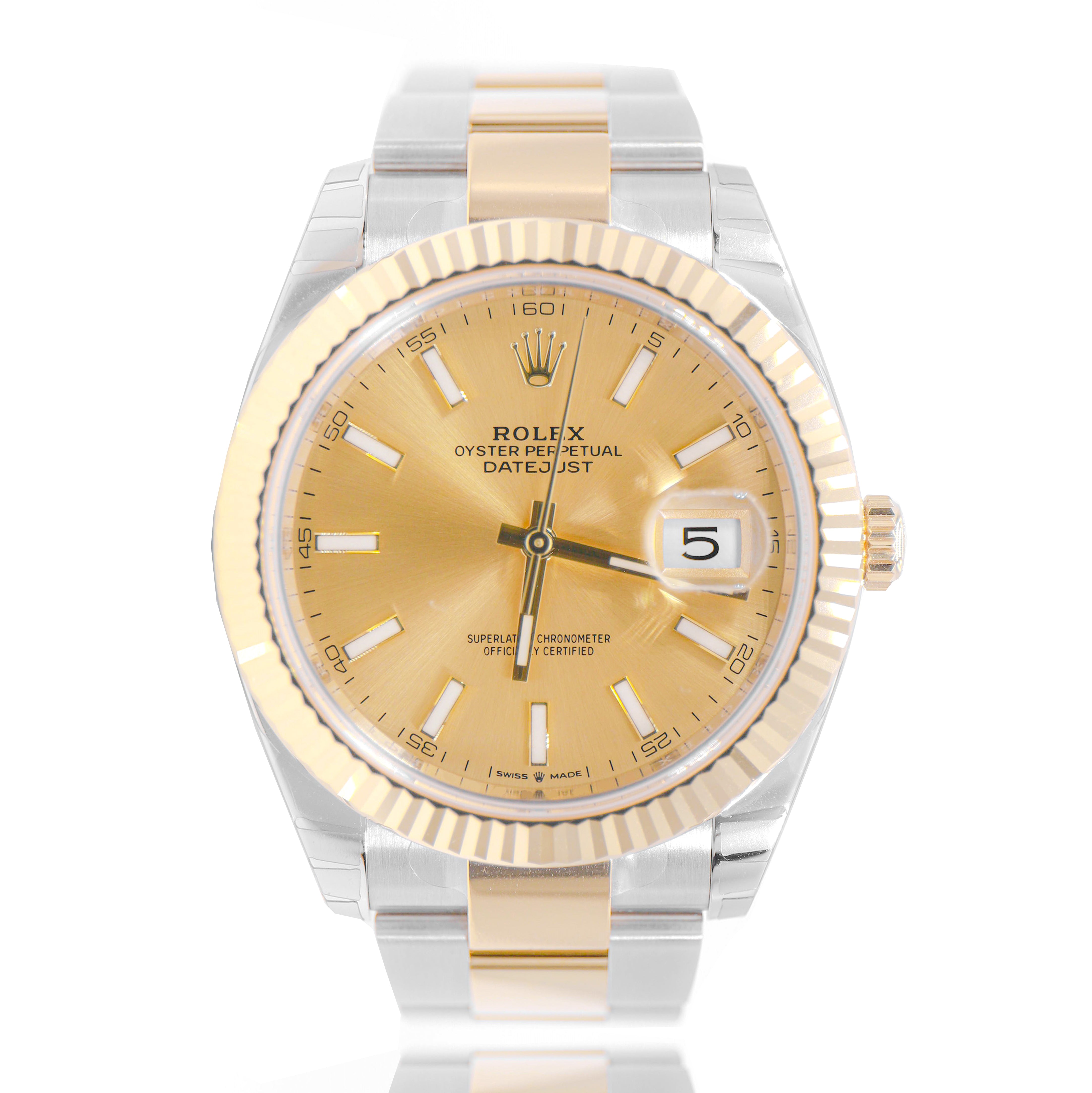 Rolex 126333 Datejust 41mm Mens Oyster Two-Tone 18K Gold Fluted Bezel & Champagne Dial
