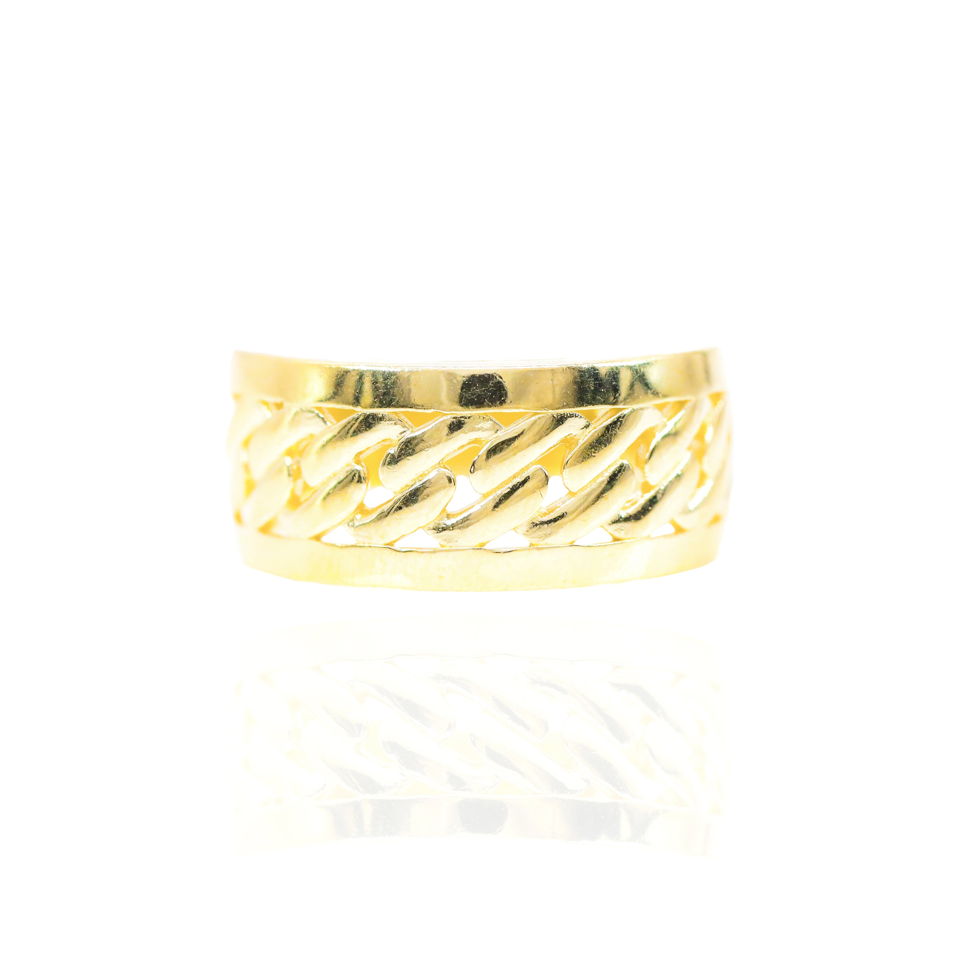 14KT Gold Cuban Ring with Solid Border