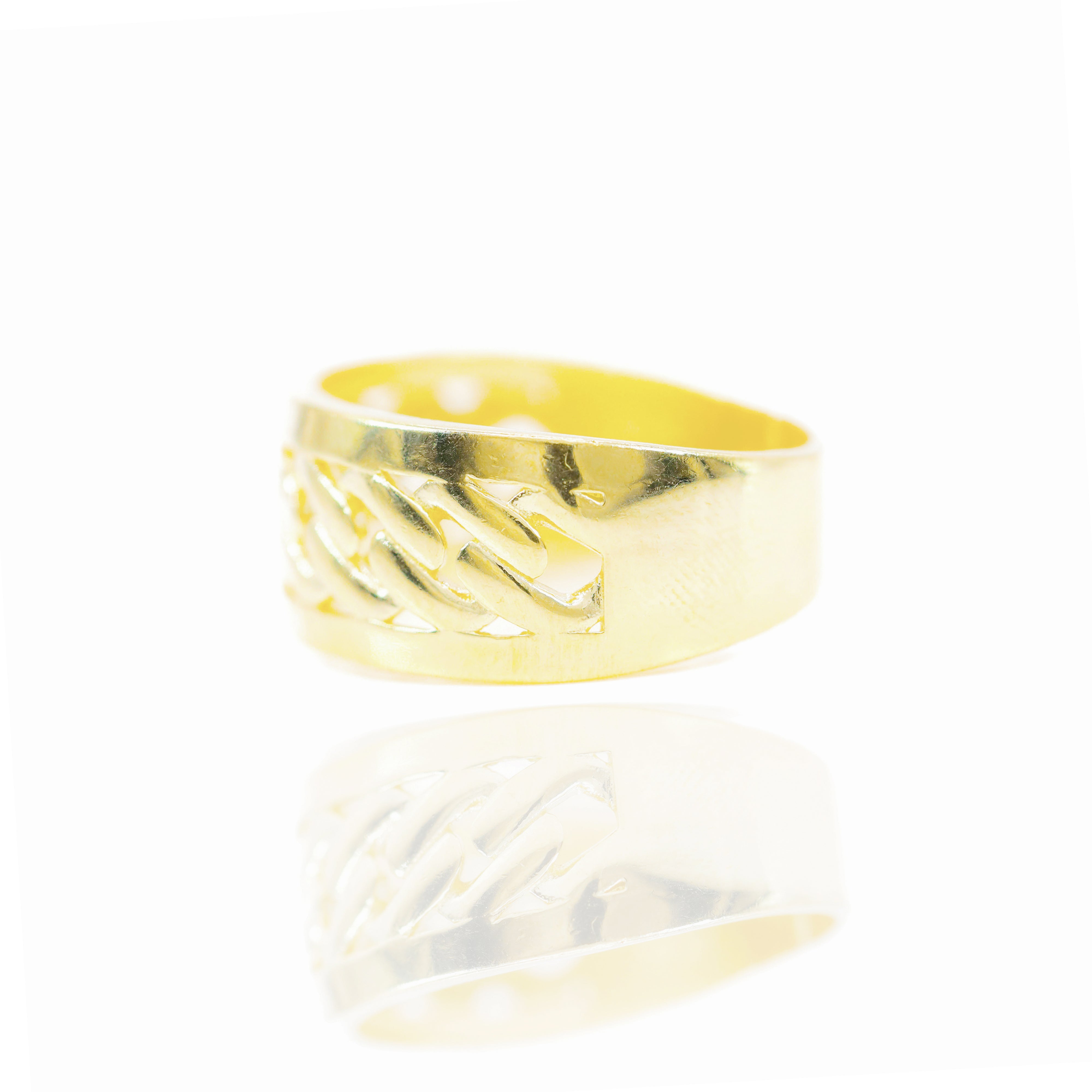 14KT Gold Cuban Ring with Solid Border