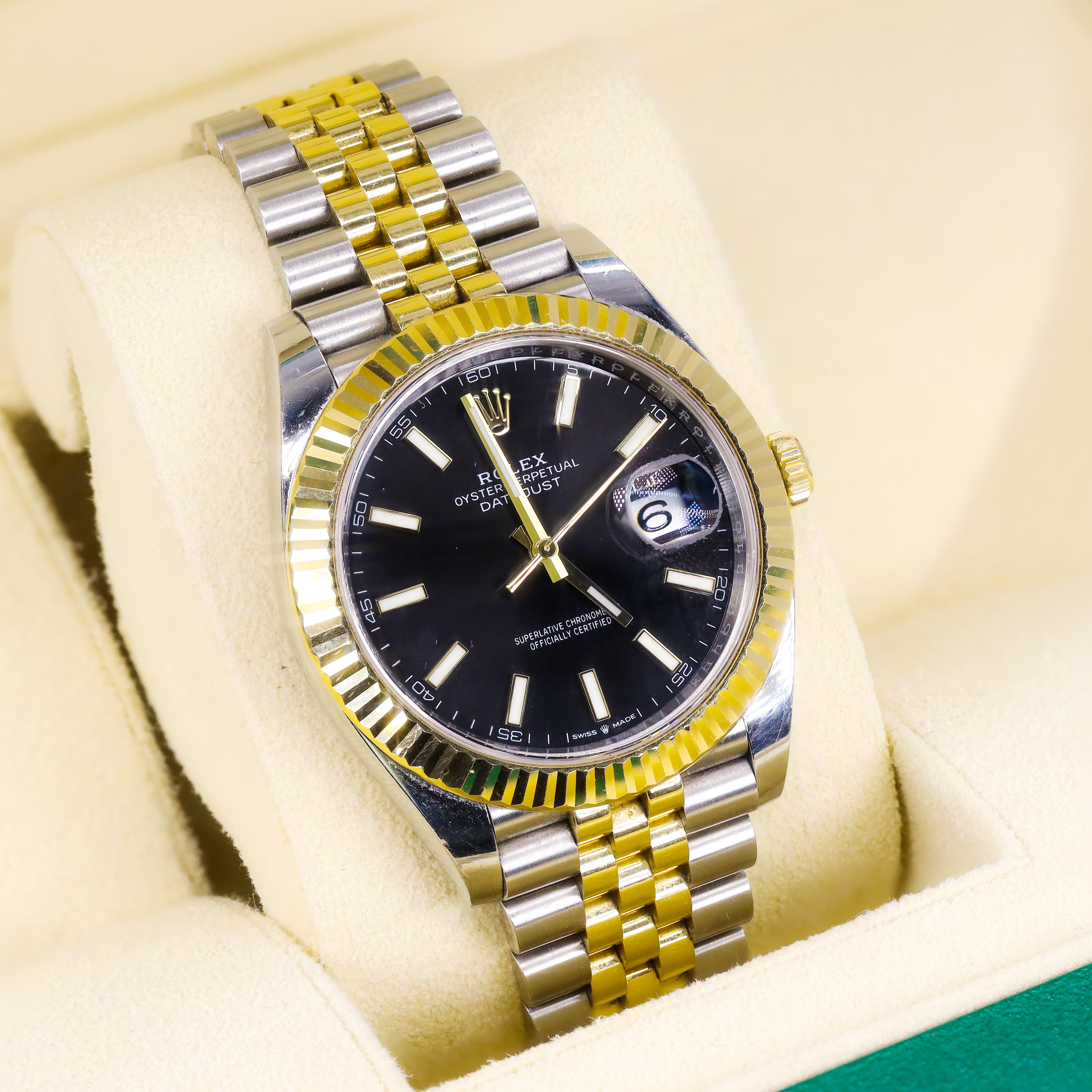 Rolex 126333 Datejust 41mm Two-Tone 18K Gold & Black Marker Dial Fluted Bezel