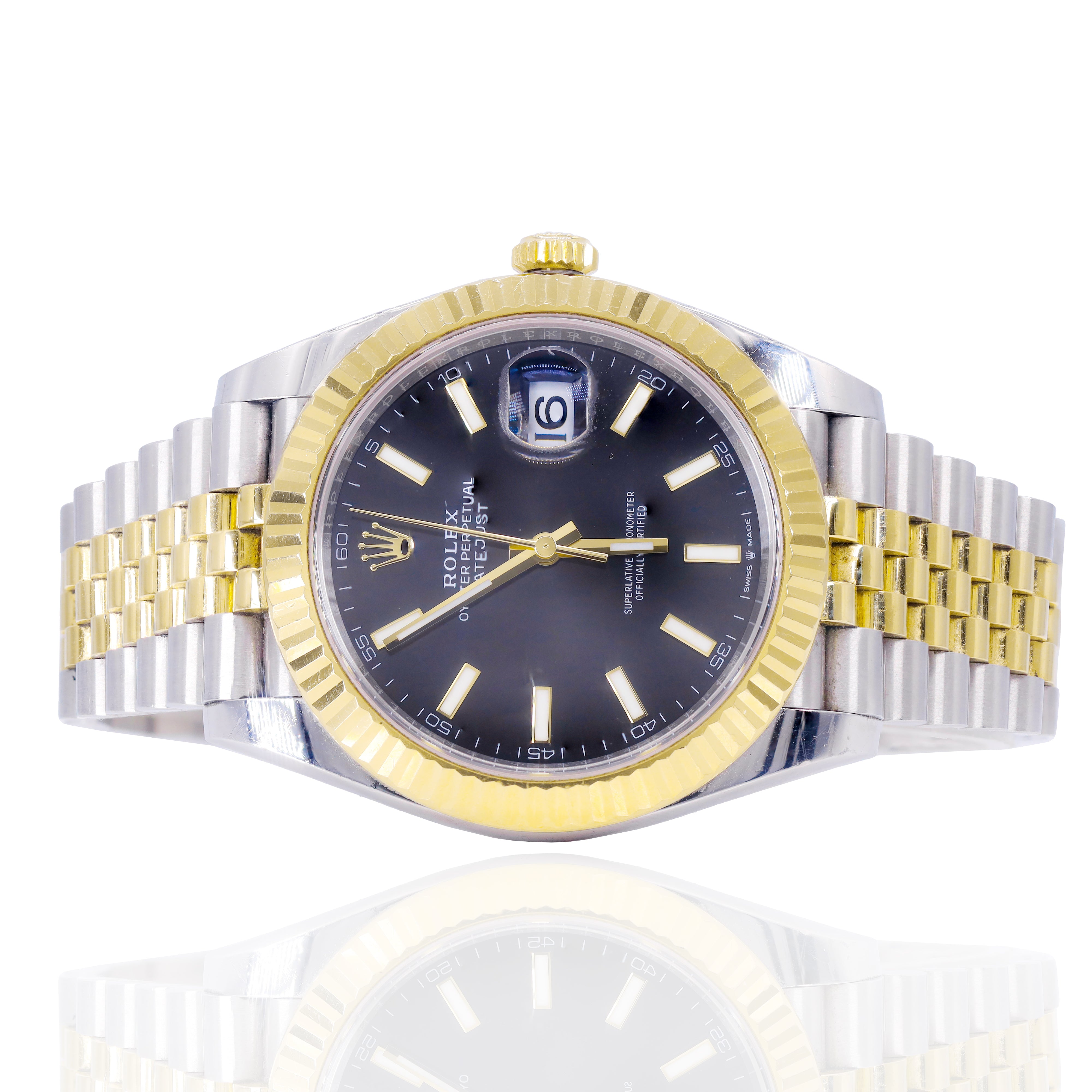 Rolex 126333 Datejust 41mm Two-Tone 18K Gold & Black Marker Dial Fluted Bezel