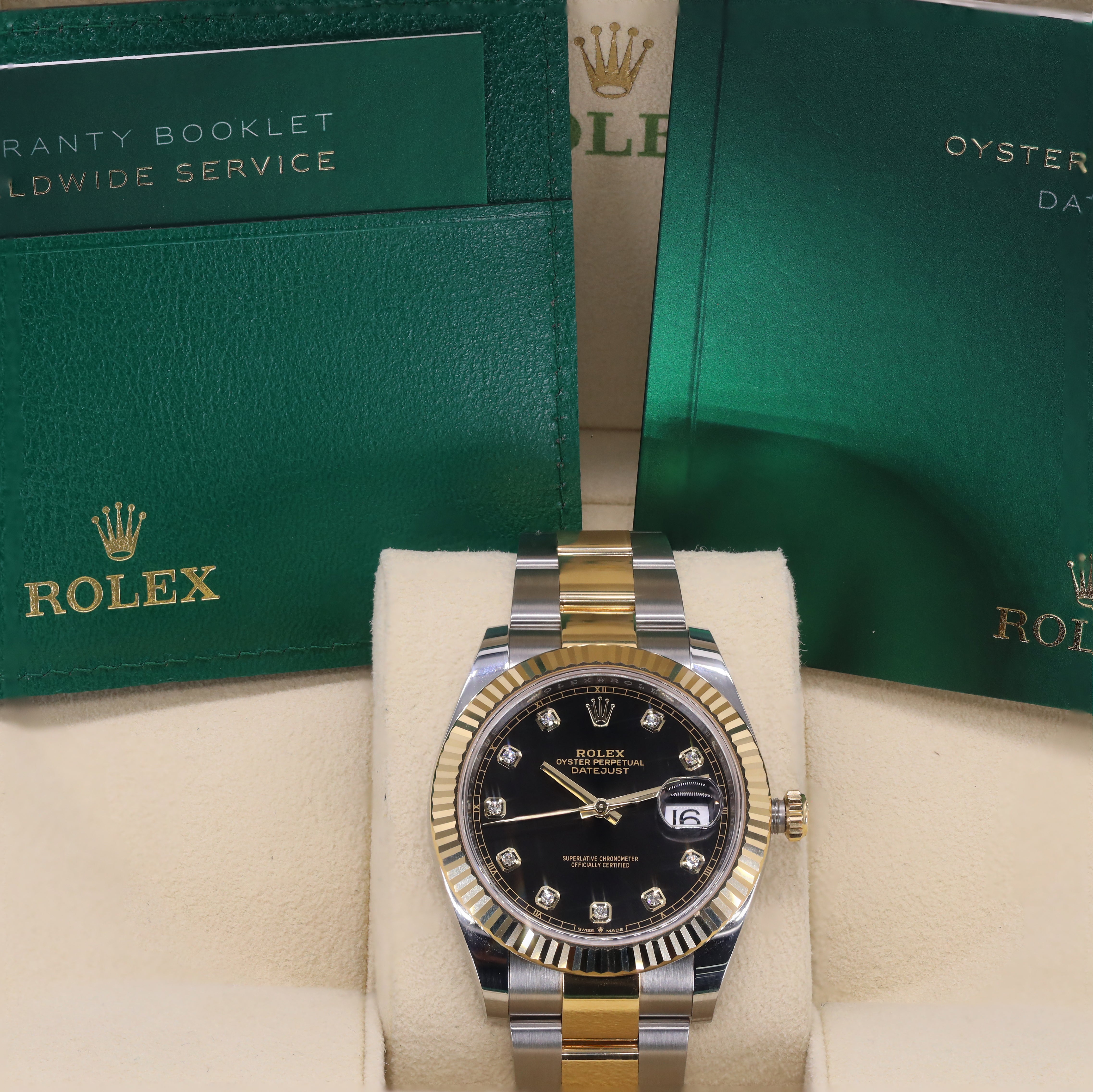 Rolex 126333 Datejust 41mm Two-Tone 18K Gold & Bright Black Diamond Dial Fluted Bezel