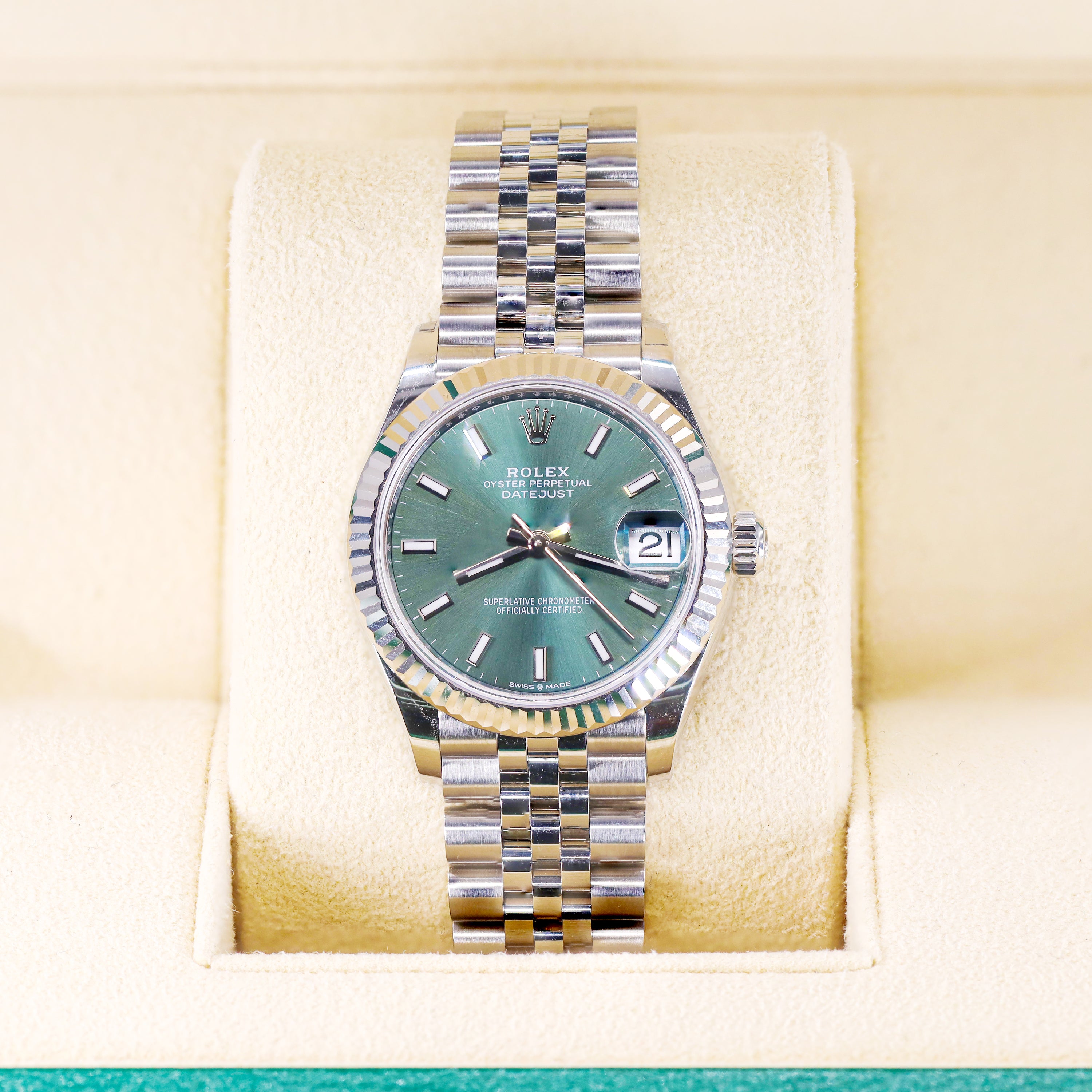 Rolex 278274 Datejust 31mm Green Stick Dial
