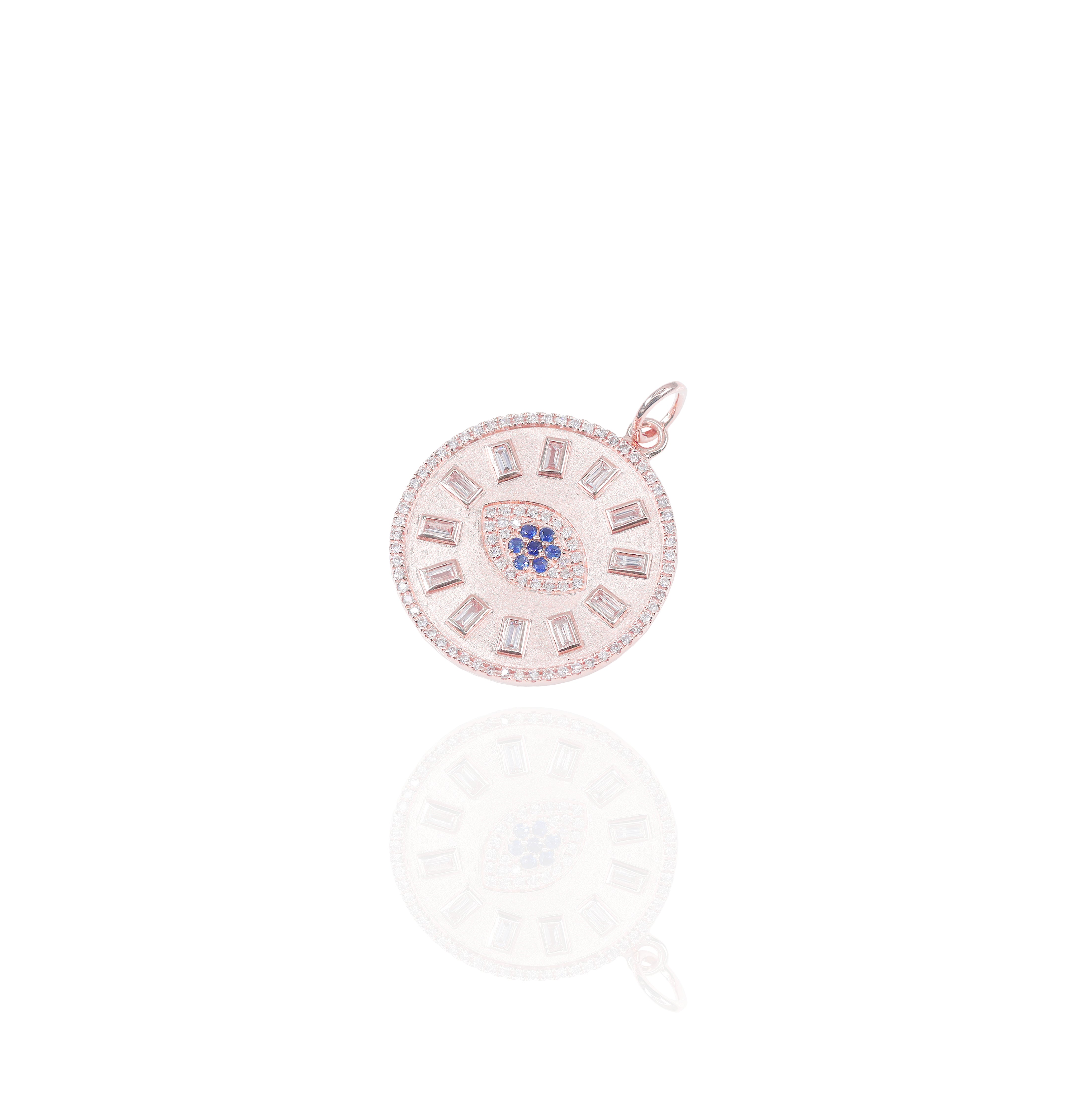 Evil Eye Medallion Diamond Pendant w/ Blue Sapphire Center