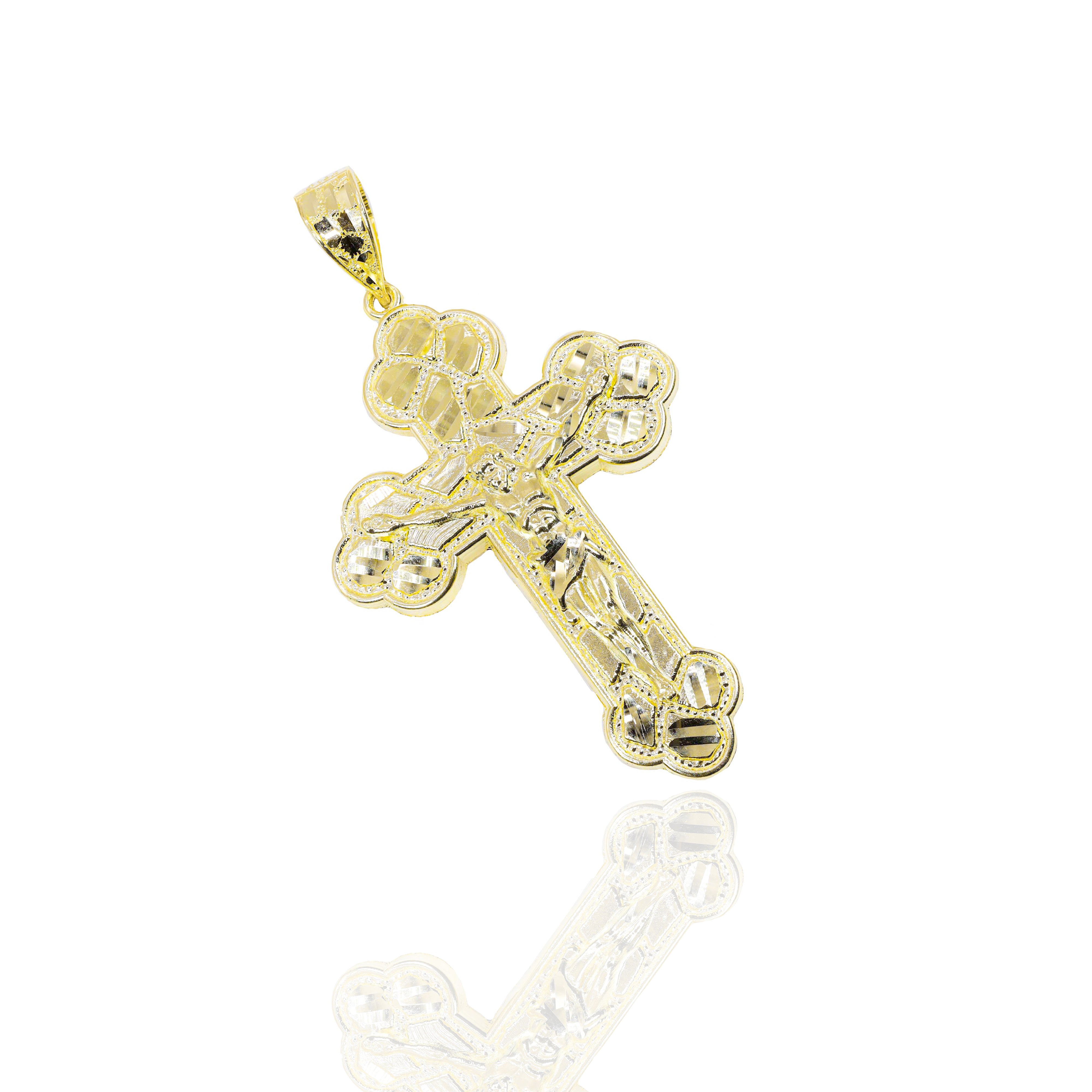 Nugget Gold Cross Jesus Pendant