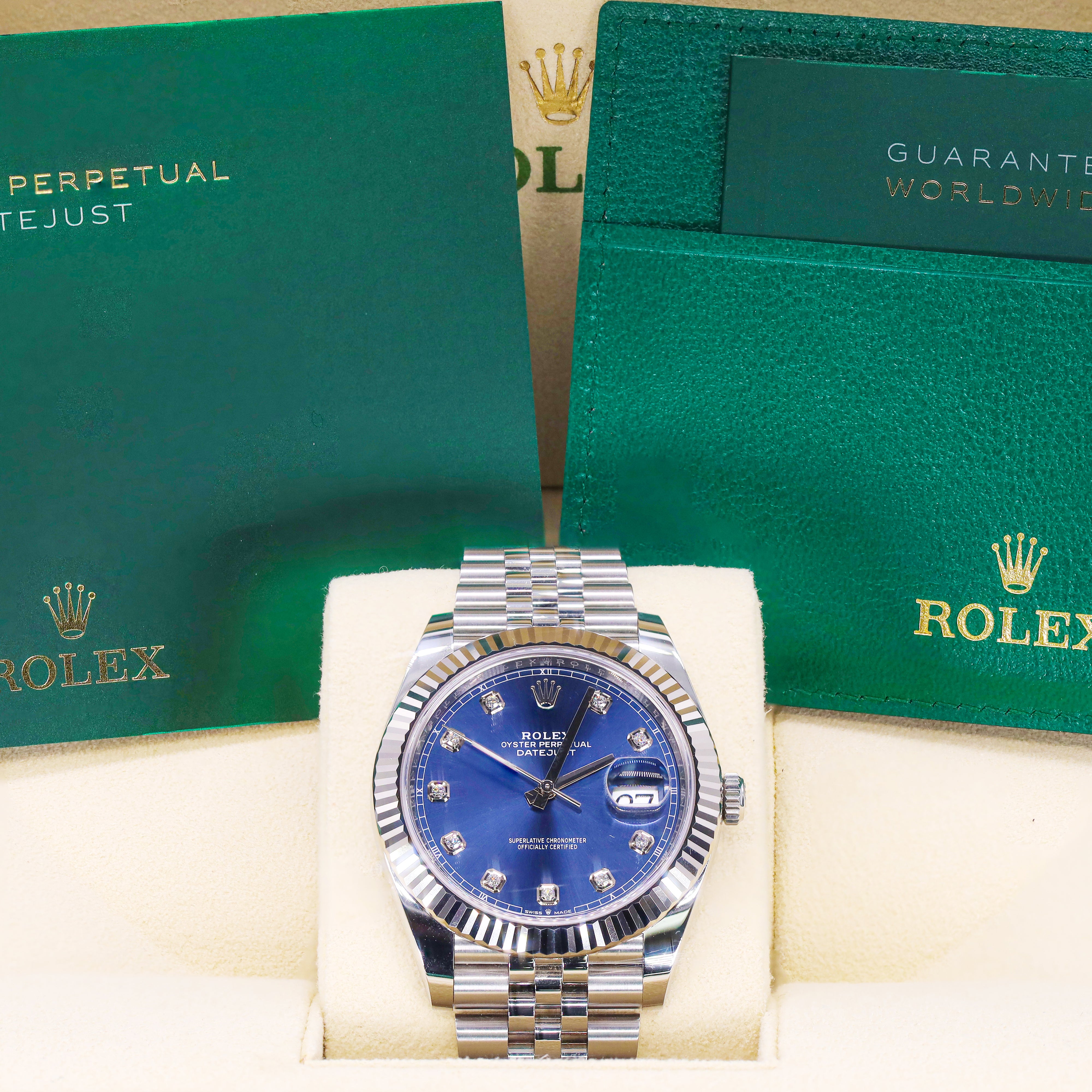 Rolex 126334 Datejust 41mm Diamond Blue Dial Fluted Bezel