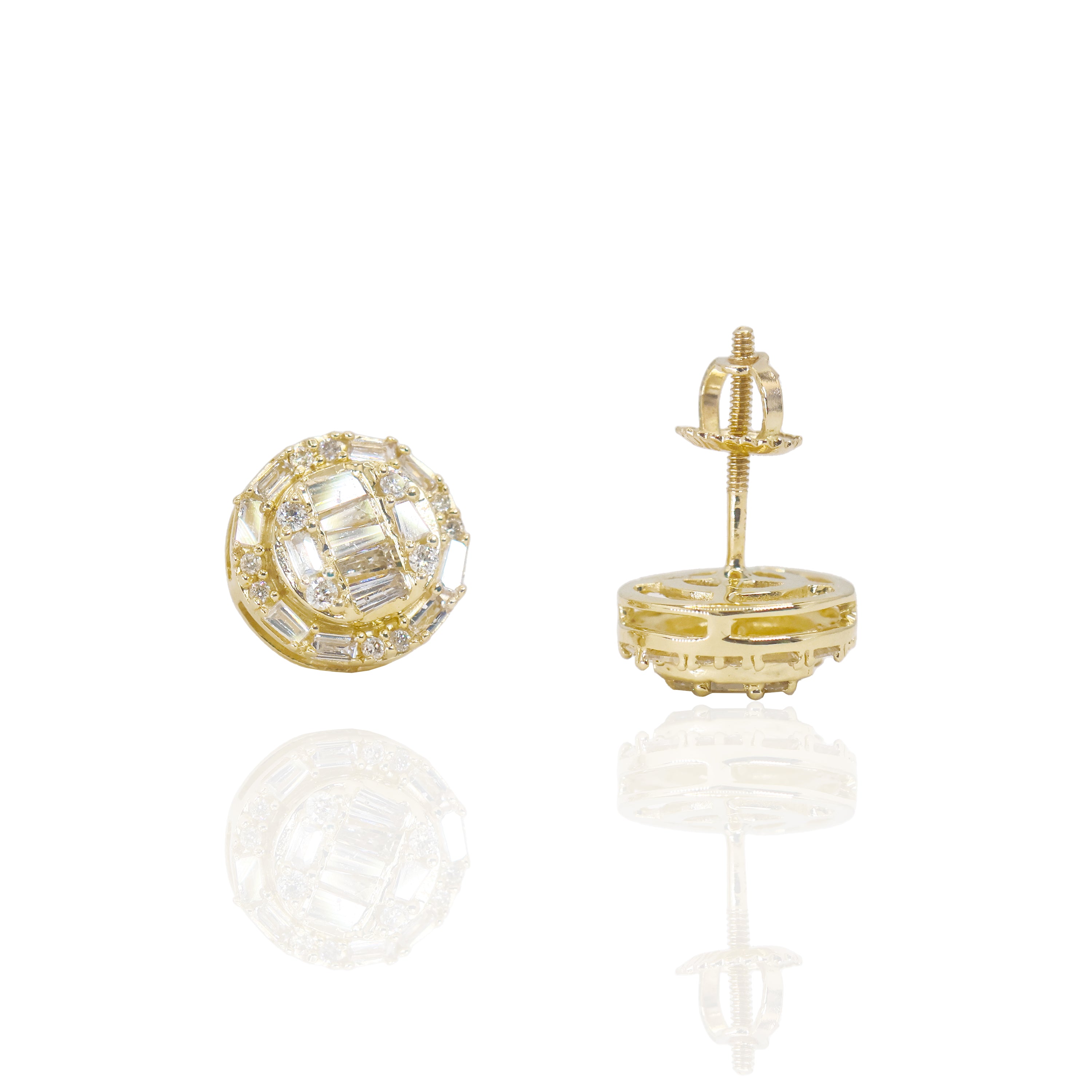Round & Baguette Cluster Diamond Earrings