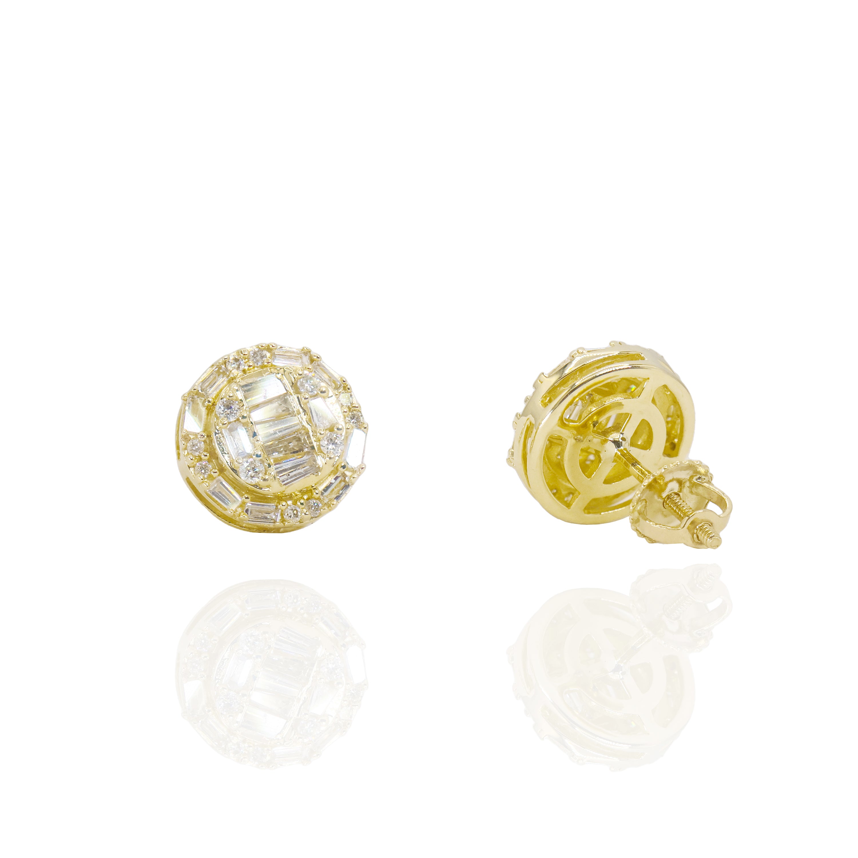 Round & Baguette Cluster Diamond Earrings