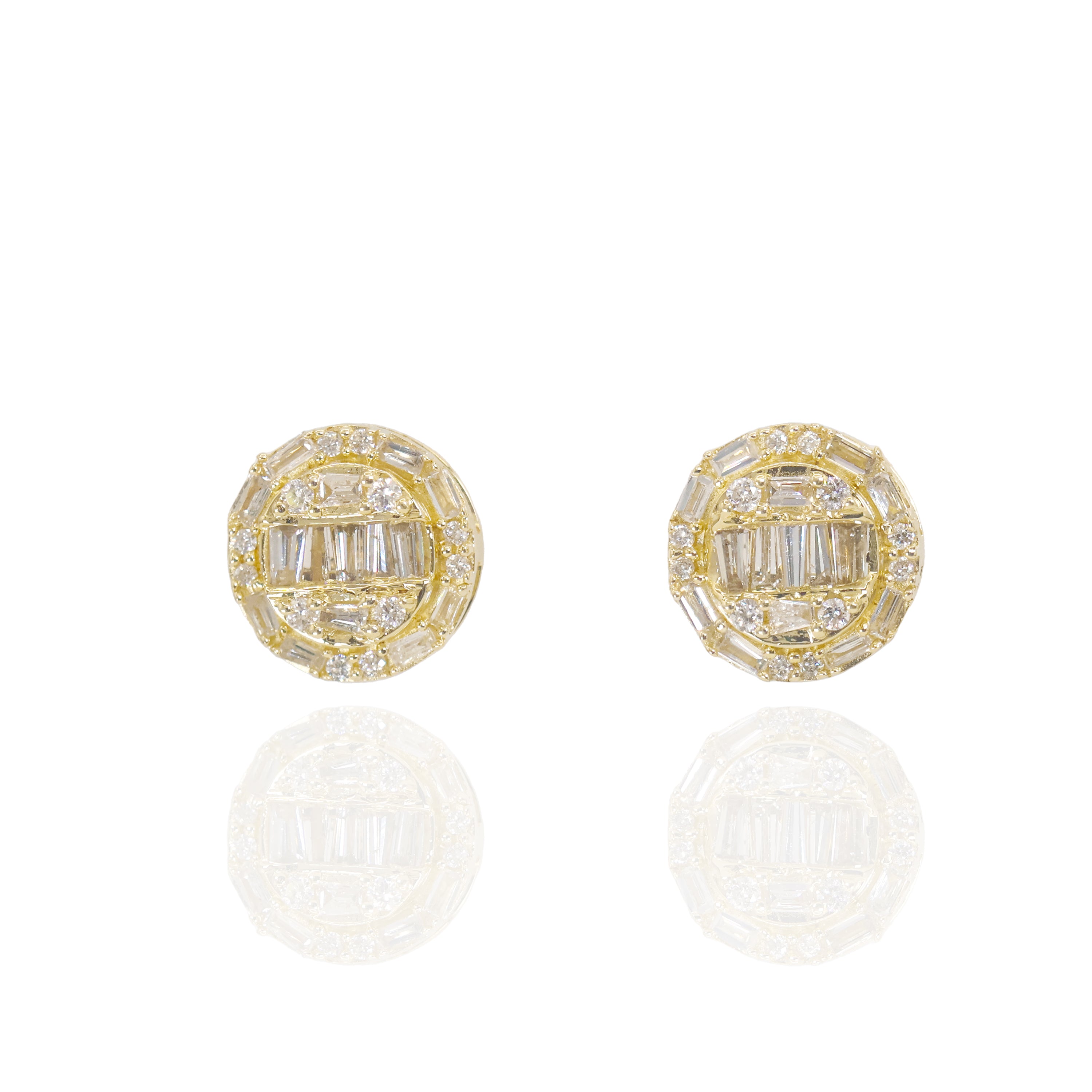 Round & Baguette Cluster Diamond Earrings