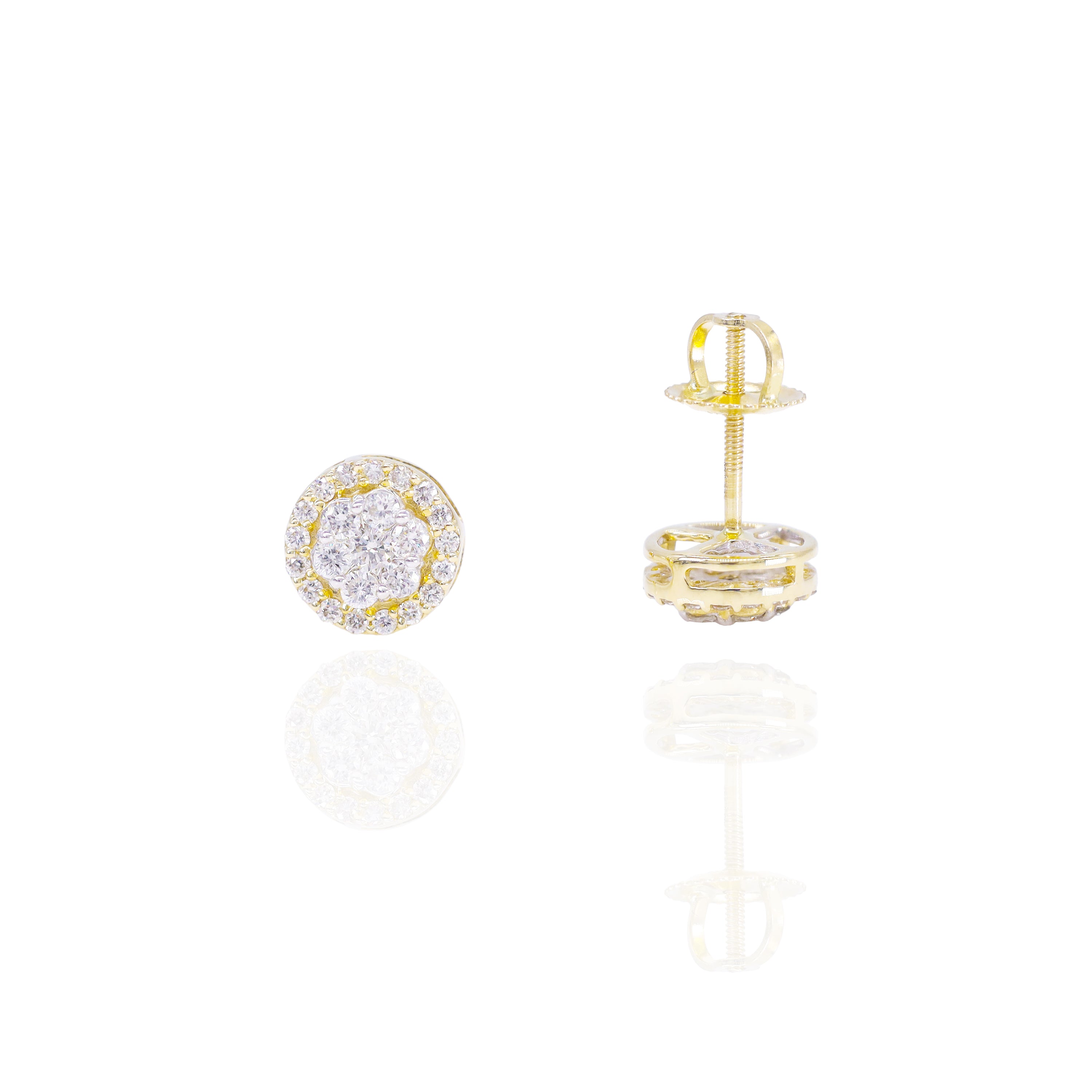 Flower Diamond Earrings with Round Border