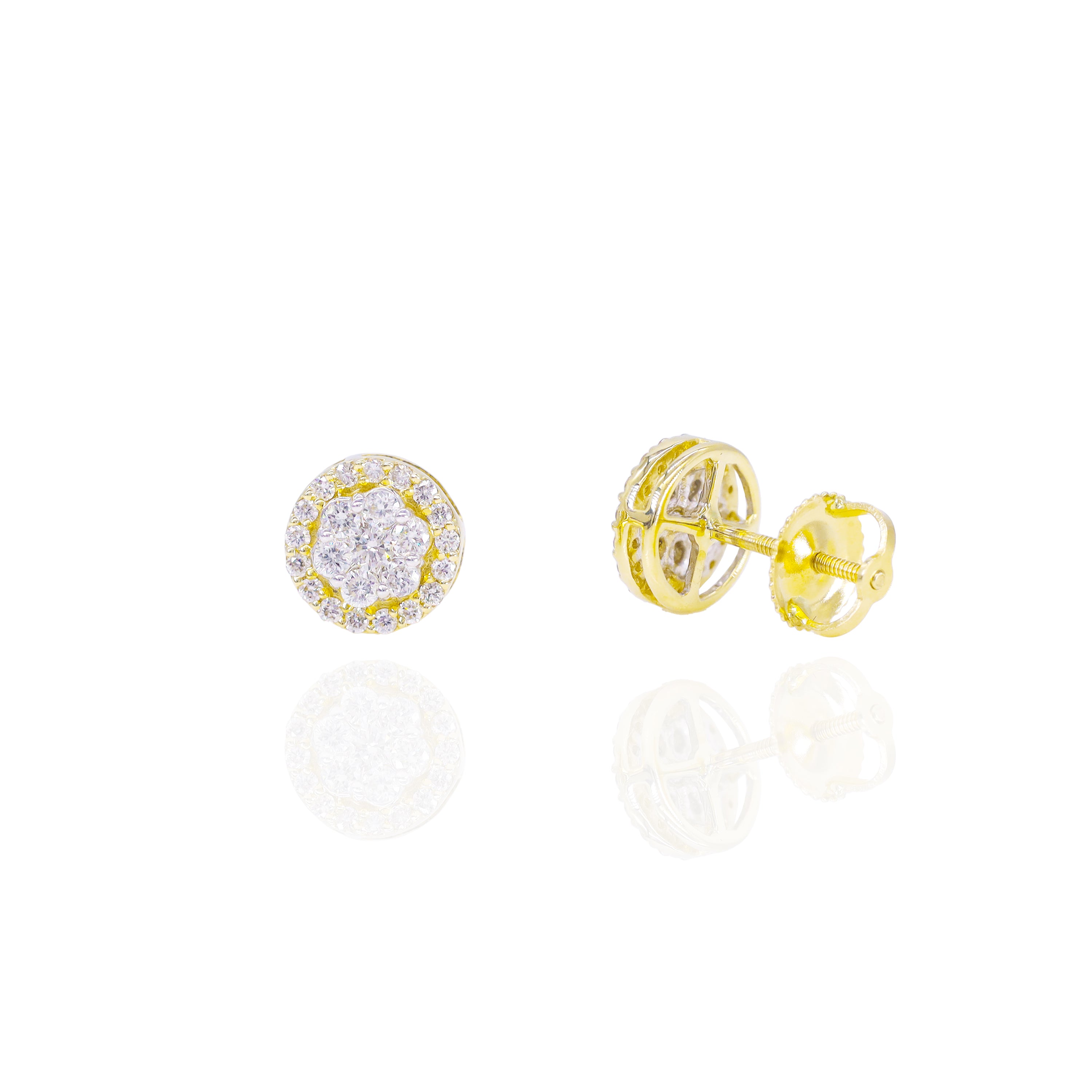 Flower Diamond Earrings with Round Border