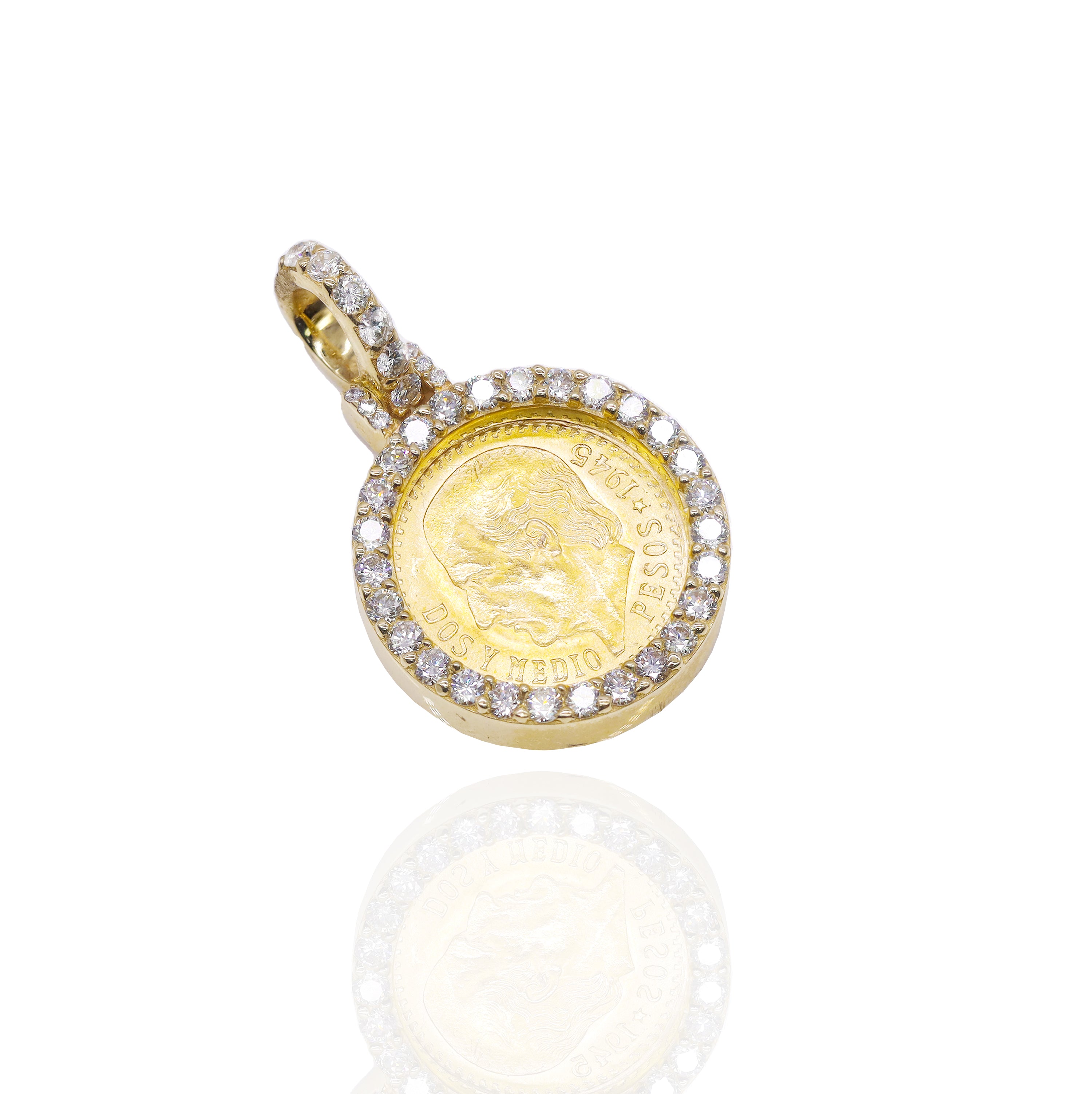Dos Y Medio 1945 21KT Gold Coin with Diamond Bezel