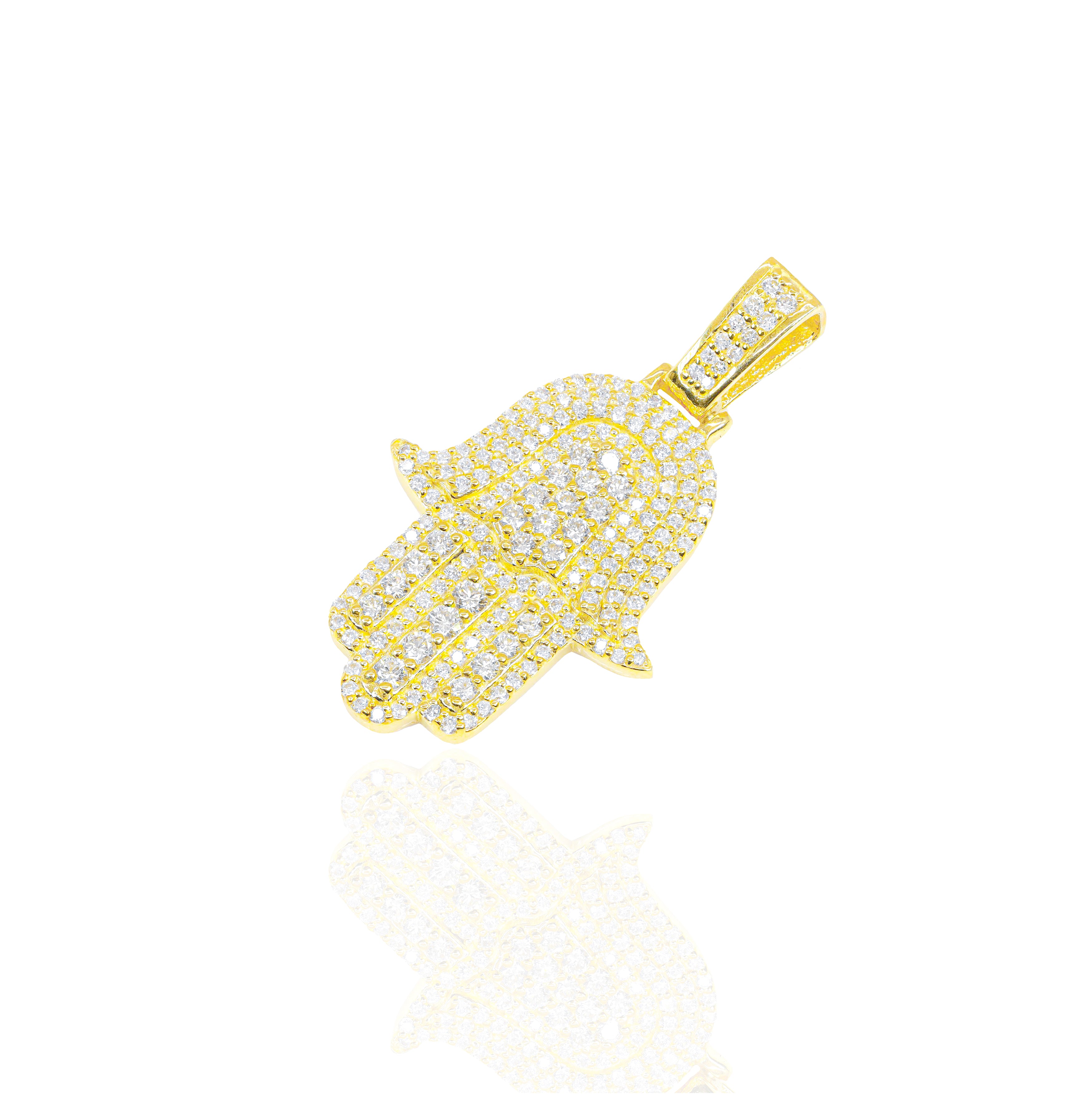 Hamza Hand With Big Pointers Diamond Pendant